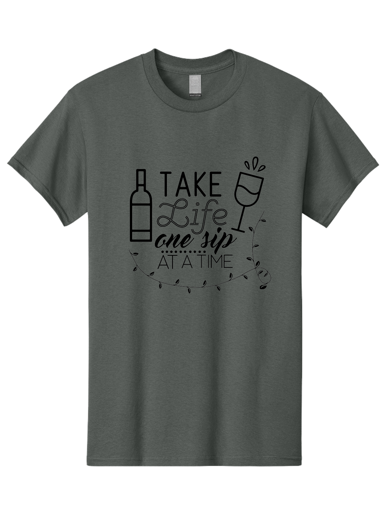 Take-Life-One-Sip-At-A-Time Men'S Graphic Tee, 100% Cotton, Comfortable Casual Summer Wear, Machine Washable, Wine Quotes, Life Quotes, Inspirational Quotes, Wine Bottle, Wine Glass, Vine Quote, Take Life One Sip At A Time, Relaxing Atmosphere Aad222