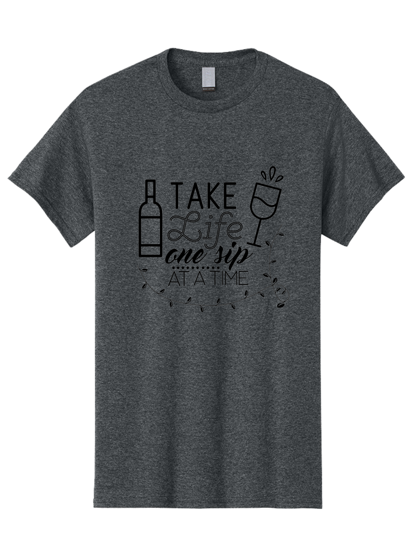 Take-Life-One-Sip-At-A-Time Men'S Graphic Tee, 100% Cotton, Comfortable Casual Summer Wear, Machine Washable, Wine Quotes, Life Quotes, Inspirational Quotes, Wine Bottle, Wine Glass, Vine Quote, Take Life One Sip At A Time, Relaxing Atmosphere Aad222