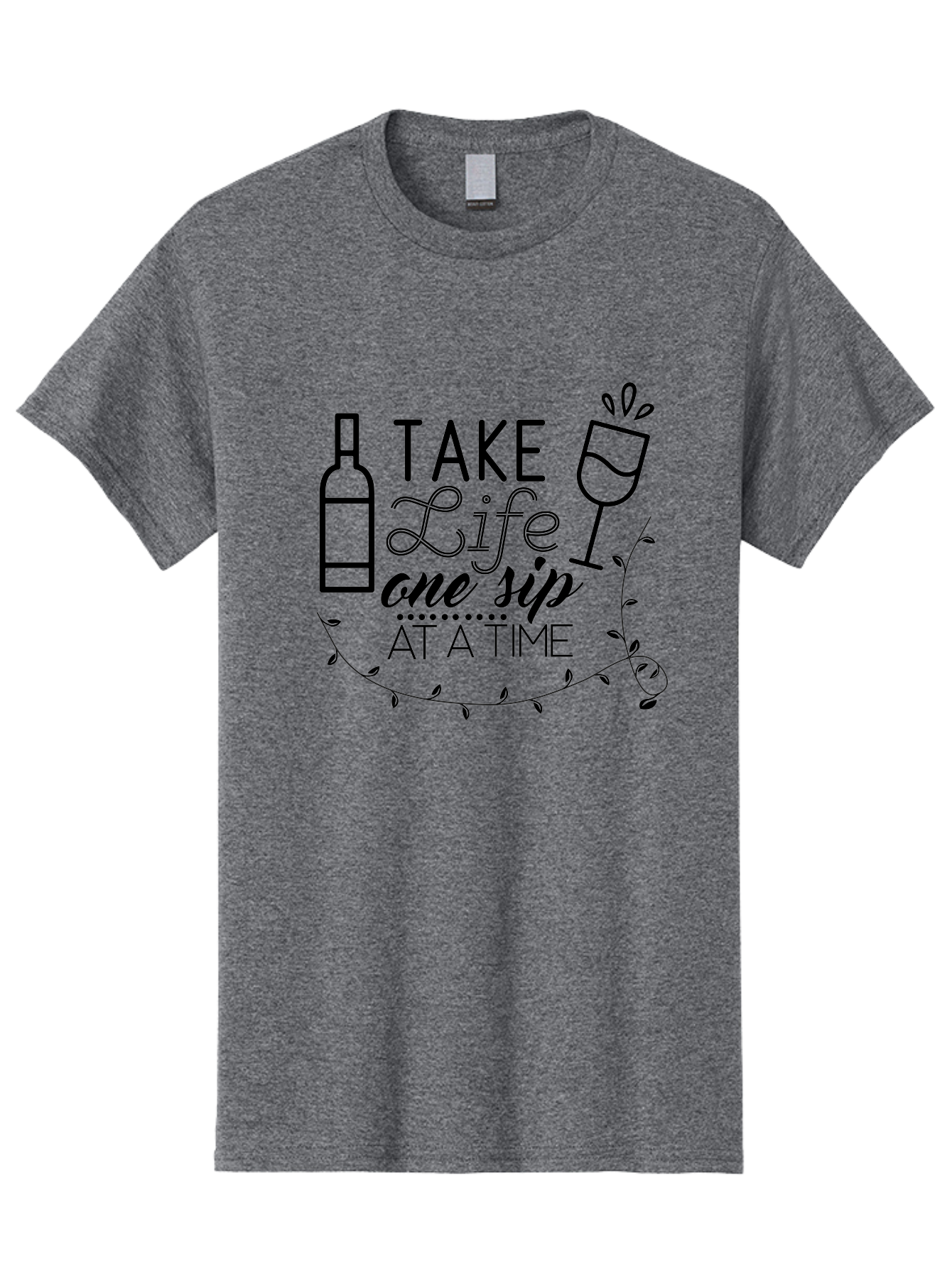 Take-Life-One-Sip-At-A-Time Men'S Graphic Tee, 100% Cotton, Comfortable Casual Summer Wear, Machine Washable, Wine Quotes, Life Quotes, Inspirational Quotes, Wine Bottle, Wine Glass, Vine Quote, Take Life One Sip At A Time, Relaxing Atmosphere Aad222
