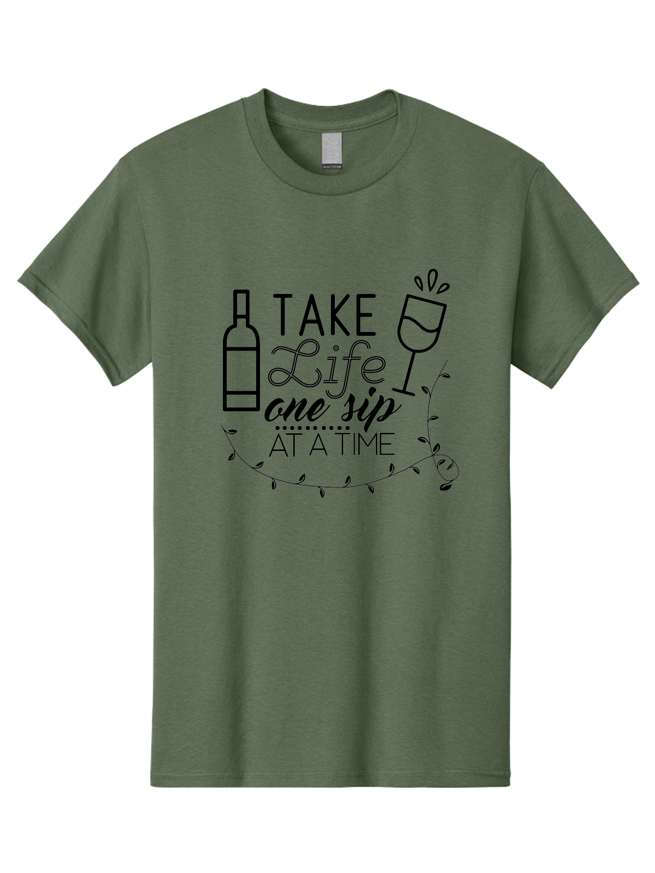 Take-Life-One-Sip-At-A-Time Men'S Graphic Tee, 100% Cotton, Comfortable Casual Summer Wear, Machine Washable, Wine Quotes, Life Quotes, Inspirational Quotes, Wine Bottle, Wine Glass, Vine Quote, Take Life One Sip At A Time, Relaxing Atmosphere Aad222