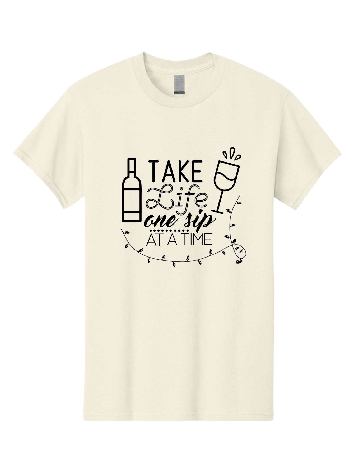 Take-Life-One-Sip-At-A-Time Men'S Graphic Tee, 100% Cotton, Comfortable Casual Summer Wear, Machine Washable, Wine Quotes, Life Quotes, Inspirational Quotes, Wine Bottle, Wine Glass, Vine Quote, Take Life One Sip At A Time, Relaxing Atmosphere Aad222