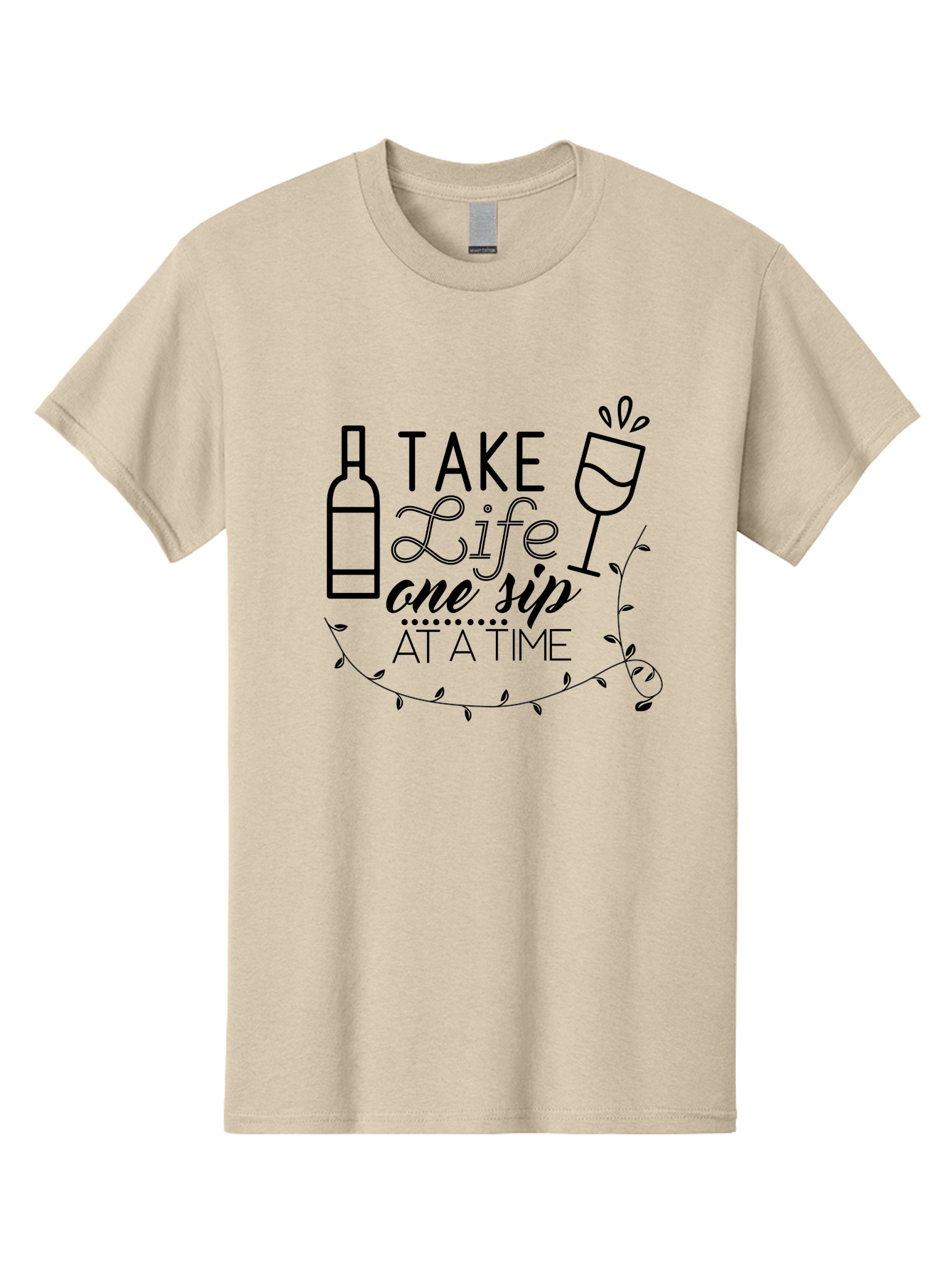 Take-Life-One-Sip-At-A-Time Men'S Graphic Tee, 100% Cotton, Comfortable Casual Summer Wear, Machine Washable, Wine Quotes, Life Quotes, Inspirational Quotes, Wine Bottle, Wine Glass, Vine Quote, Take Life One Sip At A Time, Relaxing Atmosphere Aad222