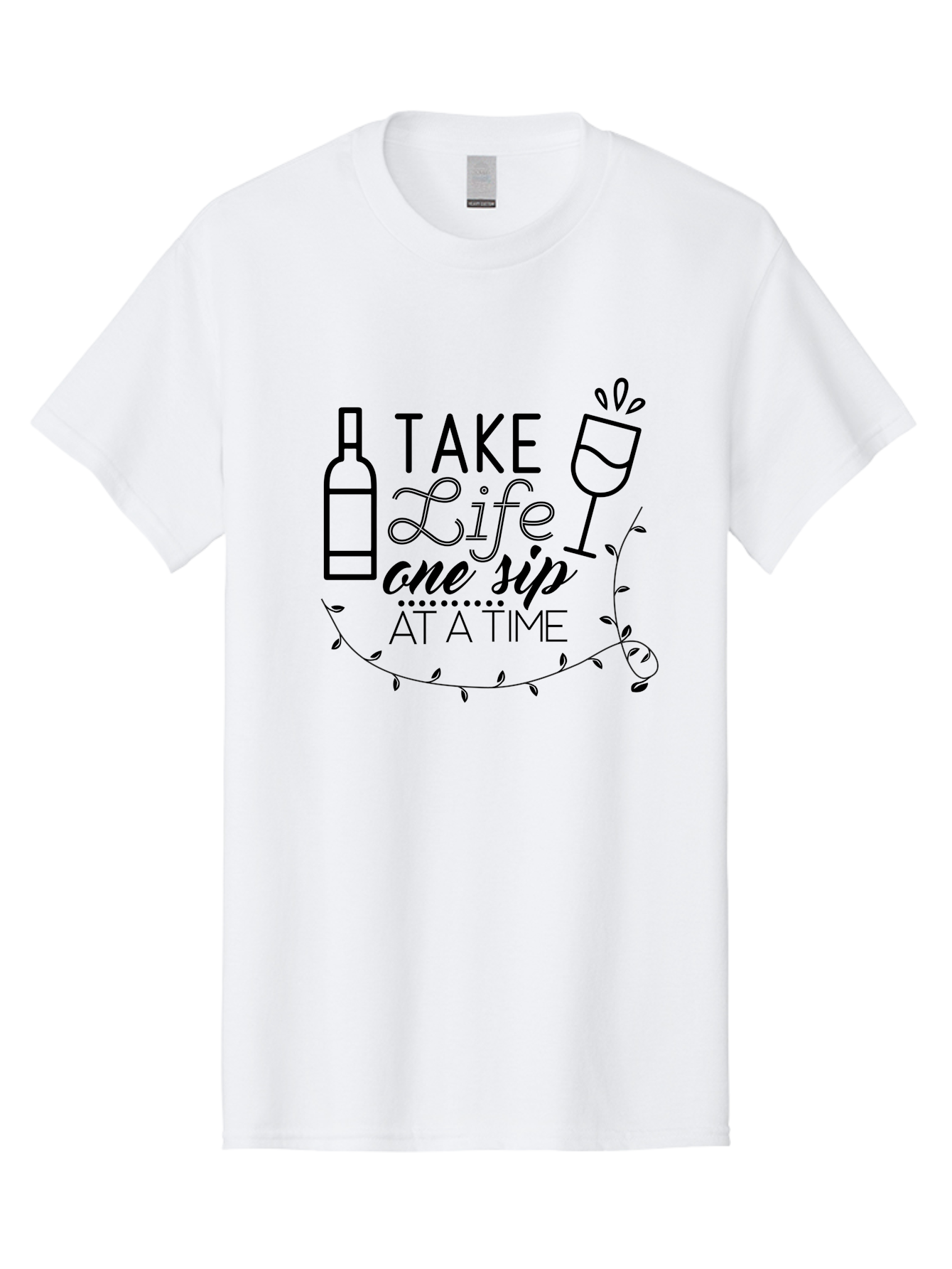 Take-Life-One-Sip-At-A-Time Men'S Graphic Tee, 100% Cotton, Comfortable Casual Summer Wear, Machine Washable, Wine Quotes, Life Quotes, Inspirational Quotes, Wine Bottle, Wine Glass, Vine Quote, Take Life One Sip At A Time, Relaxing Atmosphere Aad222