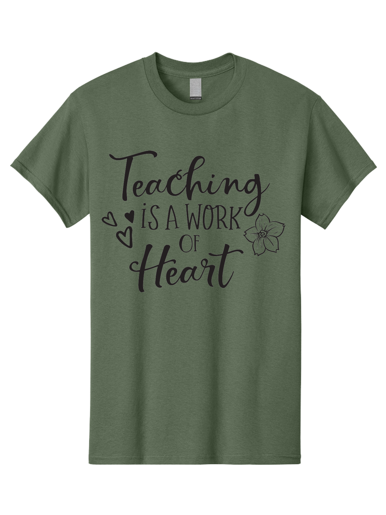 Teaching-Is-A-Work-Of-Heart Men'S Graphic Tee, 100% Cotton, Comfortable Casual Summer Wear, Machine Washable, Inspirational Quote, Teaching Profession, Heartfelt Dedication, Teacher Appreciation, Motivational Phrase, Educational Quotes, Aad223