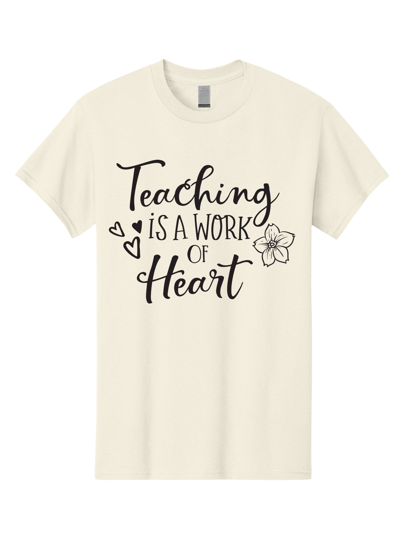 Teaching-Is-A-Work-Of-Heart Men'S Graphic Tee, 100% Cotton, Comfortable Casual Summer Wear, Machine Washable, Inspirational Quote, Teaching Profession, Heartfelt Dedication, Teacher Appreciation, Motivational Phrase, Educational Quotes, Aad223