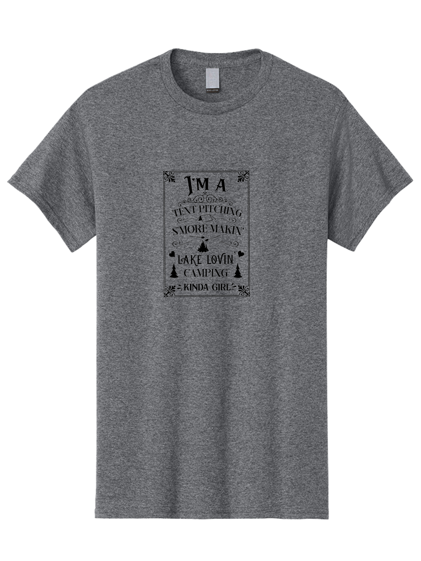 Tent-Pitching-S-More-Makin-Lake-Lovin-Camping-Kinda-Girl Men'S Graphic Tee, 100% Cotton, Comfortable Casual Summer Wear, Machine Washable, Camping Quotes, Outdoor Adventure, S'Mores Making, Lake Loving, Tent Pitching, Camping Enthusiast, Aad227
