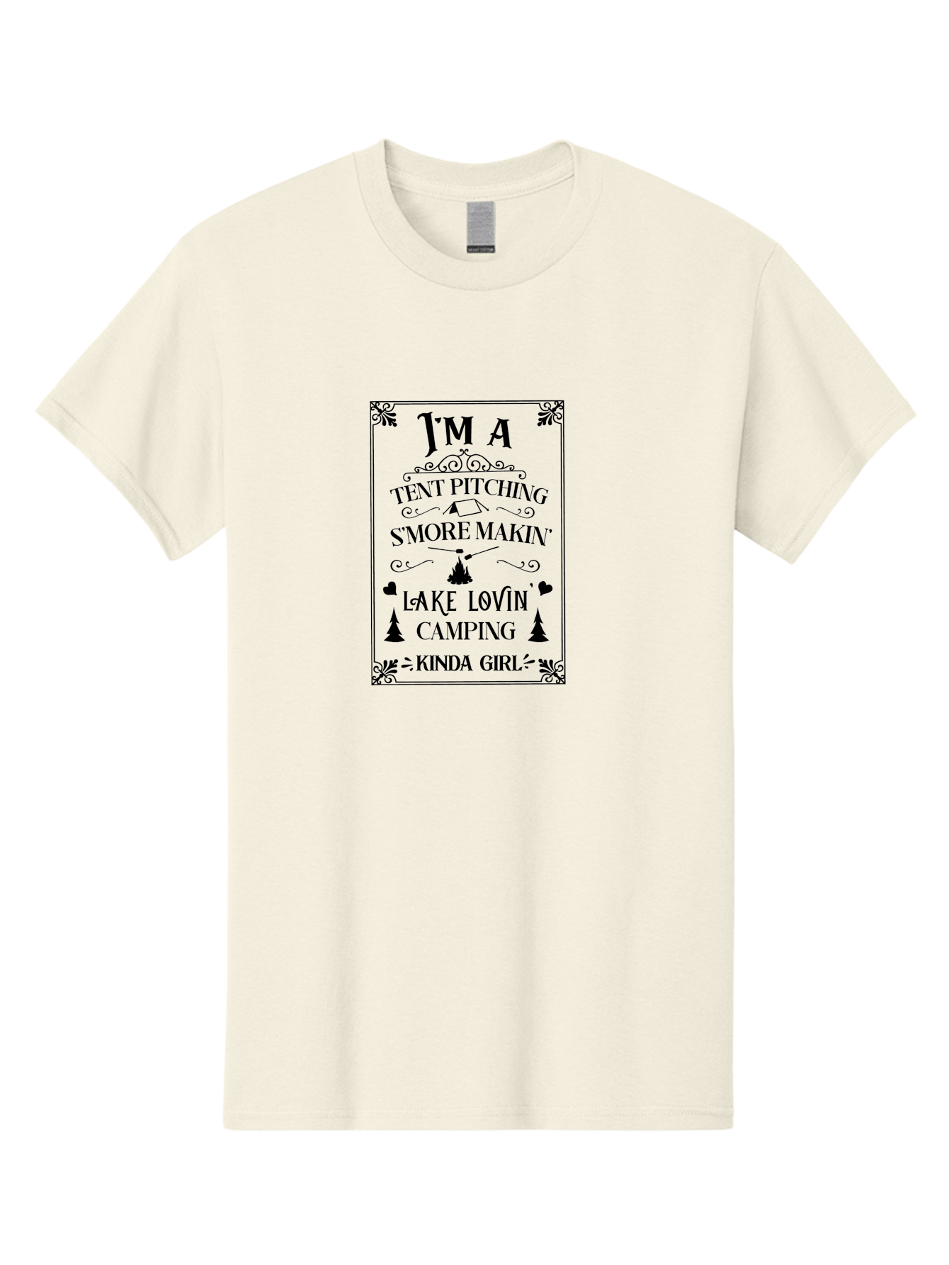Tent-Pitching-S-More-Makin-Lake-Lovin-Camping-Kinda-Girl Men'S Graphic Tee, 100% Cotton, Comfortable Casual Summer Wear, Machine Washable, Camping Quotes, Outdoor Adventure, S'Mores Making, Lake Loving, Tent Pitching, Camping Enthusiast, Aad227