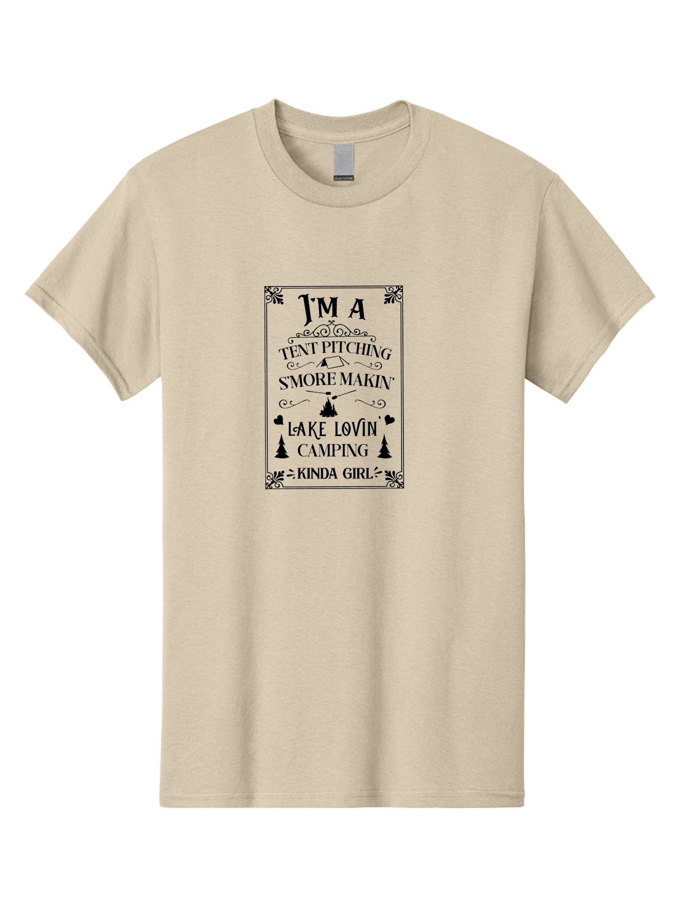 Tent-Pitching-S-More-Makin-Lake-Lovin-Camping-Kinda-Girl Men'S Graphic Tee, 100% Cotton, Comfortable Casual Summer Wear, Machine Washable, Camping Quotes, Outdoor Adventure, S'Mores Making, Lake Loving, Tent Pitching, Camping Enthusiast, Aad227