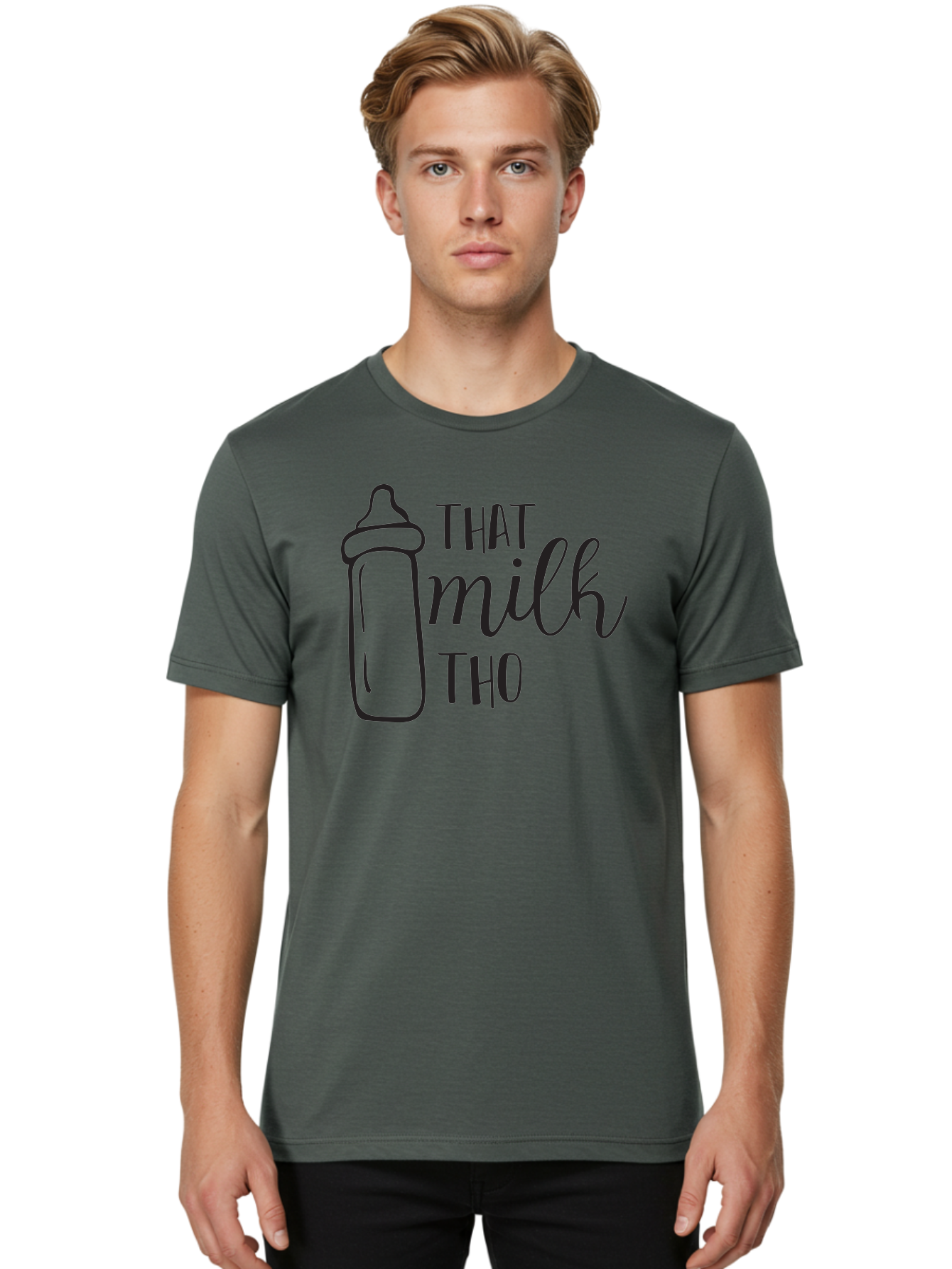 That-Milk-Tho Men'S Graphic Tee, 100% Cotton, Comfortable Casual Summer Wear, Machine Washable, Baby Bottle, Milk Bottle, Funny Quote, Mom Humor, Parenting Jokes, Cute Baby Accessories, Nursery Decor, Playful Sayings, Childbirth, Aad228