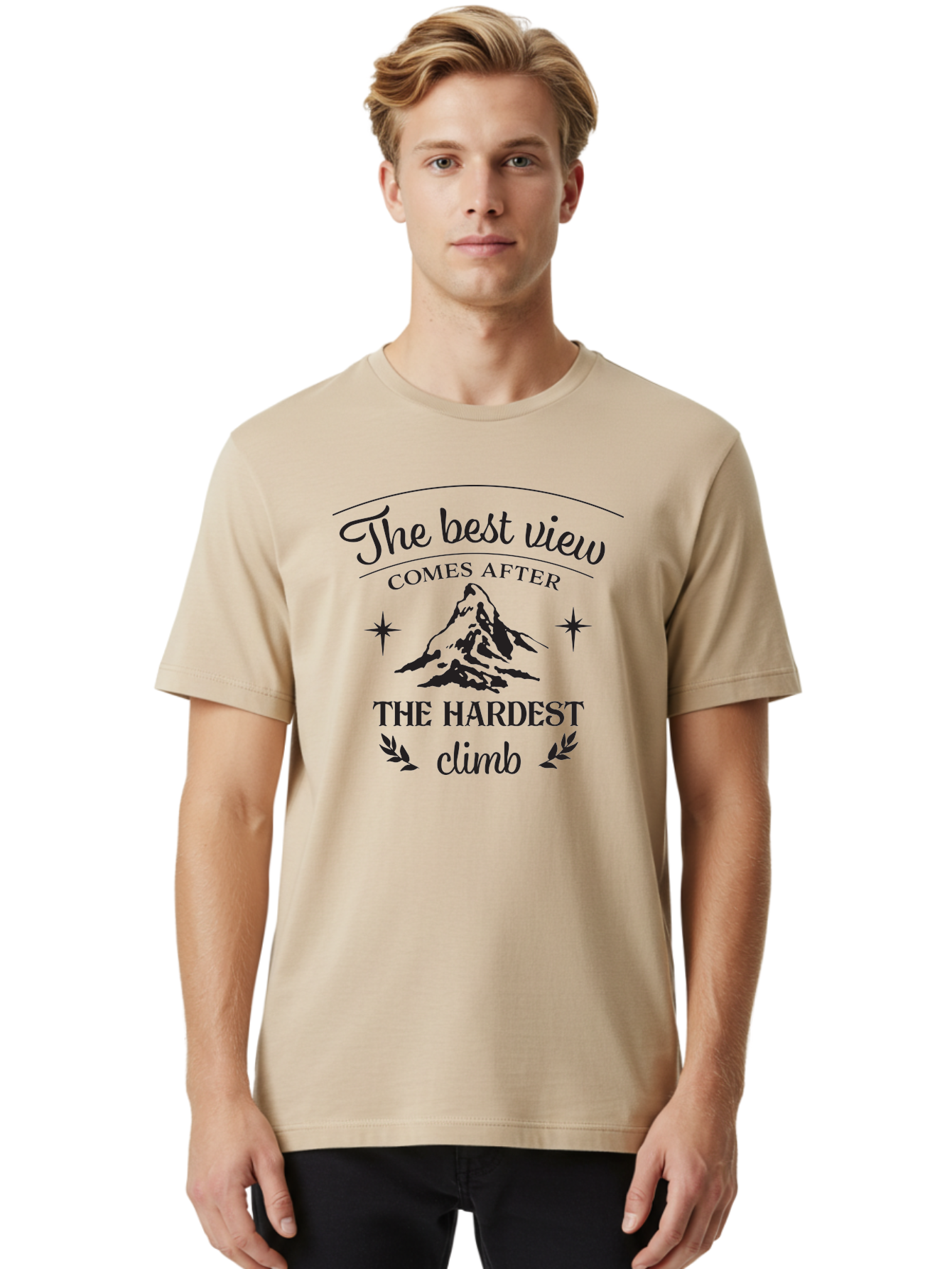 The-Best-View-Comes-After-The-Hardest-Climb Men'S Graphic Tee, 100% Cotton, Comfortable Casual Summer Wear, Machine Washable, Motivational Quote, Inspirational Message, Mountain Climbing, Perseverance, Success, Achievement, Fitness, Wellness Aad230