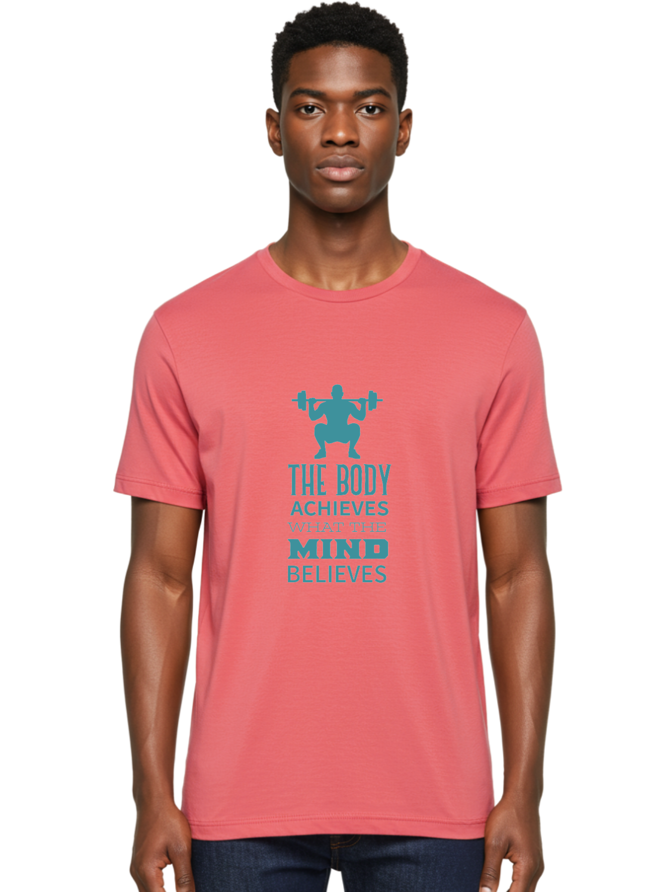 The-Body-Achieves-What-The-Mind-Believes Men'S Graphic Tee, 100% Cotton, Comfortable Casual Summer Wear, Machine Washable, Motivational Quote, Weightlifting, Fitness Inspiration, Bodybuilding, Mental Toughness, Workout Motivation, Gym Quotes, Aad231
