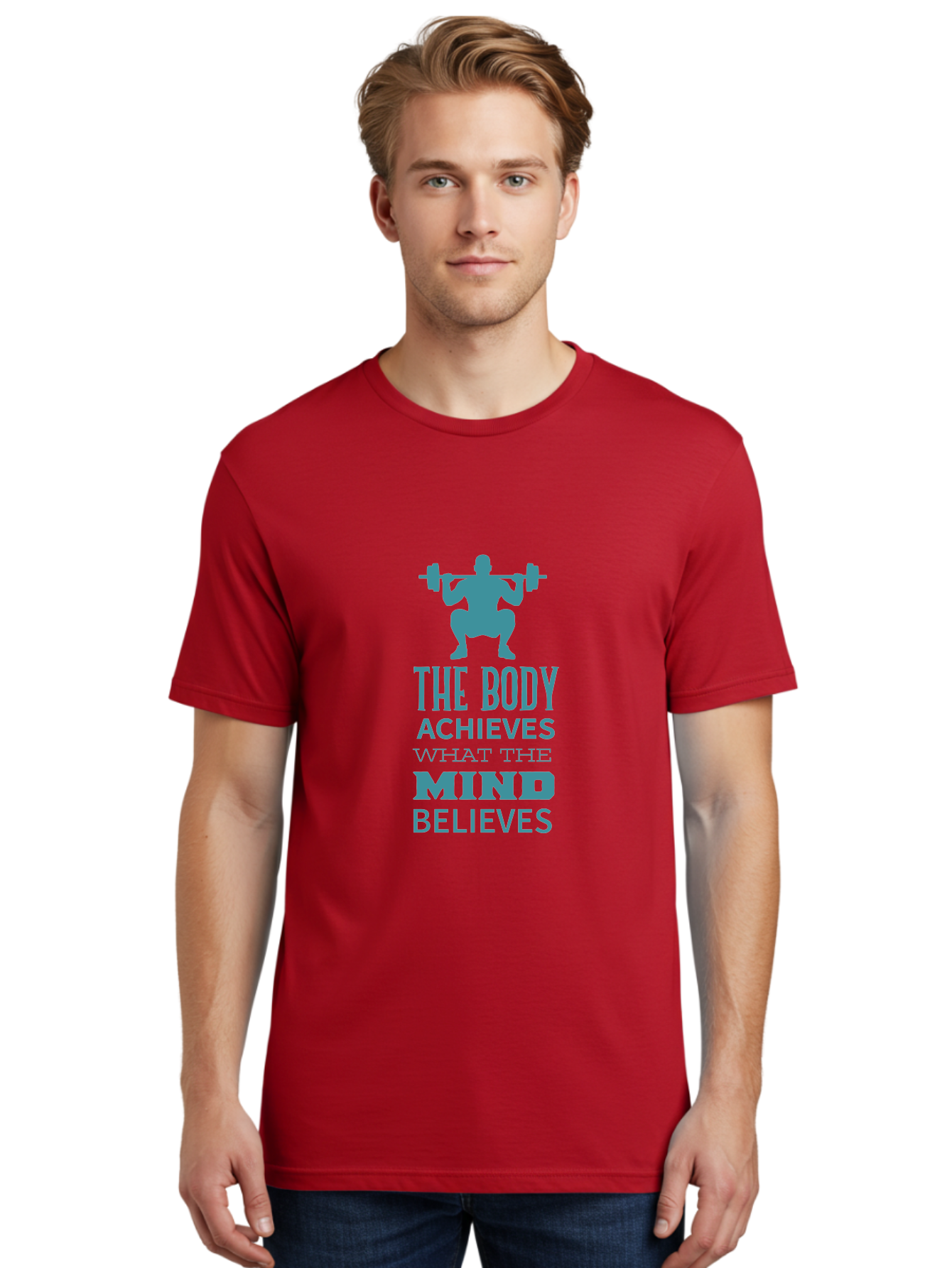 The-Body-Achieves-What-The-Mind-Believes Men'S Graphic Tee, 100% Cotton, Comfortable Casual Summer Wear, Machine Washable, Motivational Quote, Weightlifting, Fitness Inspiration, Bodybuilding, Mental Toughness, Workout Motivation, Gym Quotes, Aad231