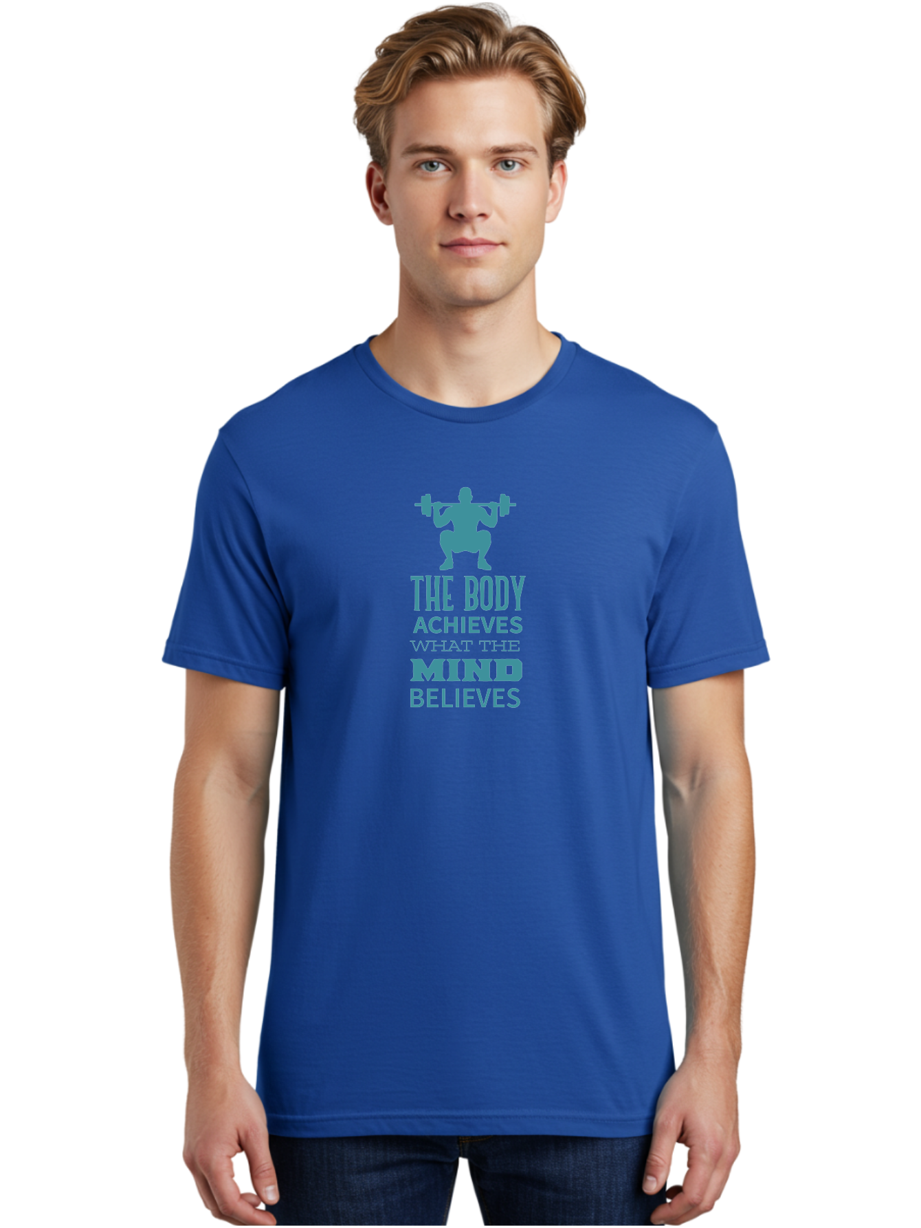 The-Body-Achieves-What-The-Mind-Believes Men'S Graphic Tee, 100% Cotton, Comfortable Casual Summer Wear, Machine Washable, Motivational Quote, Weightlifting, Fitness Inspiration, Bodybuilding, Mental Toughness, Workout Motivation, Gym Quotes, Aad231