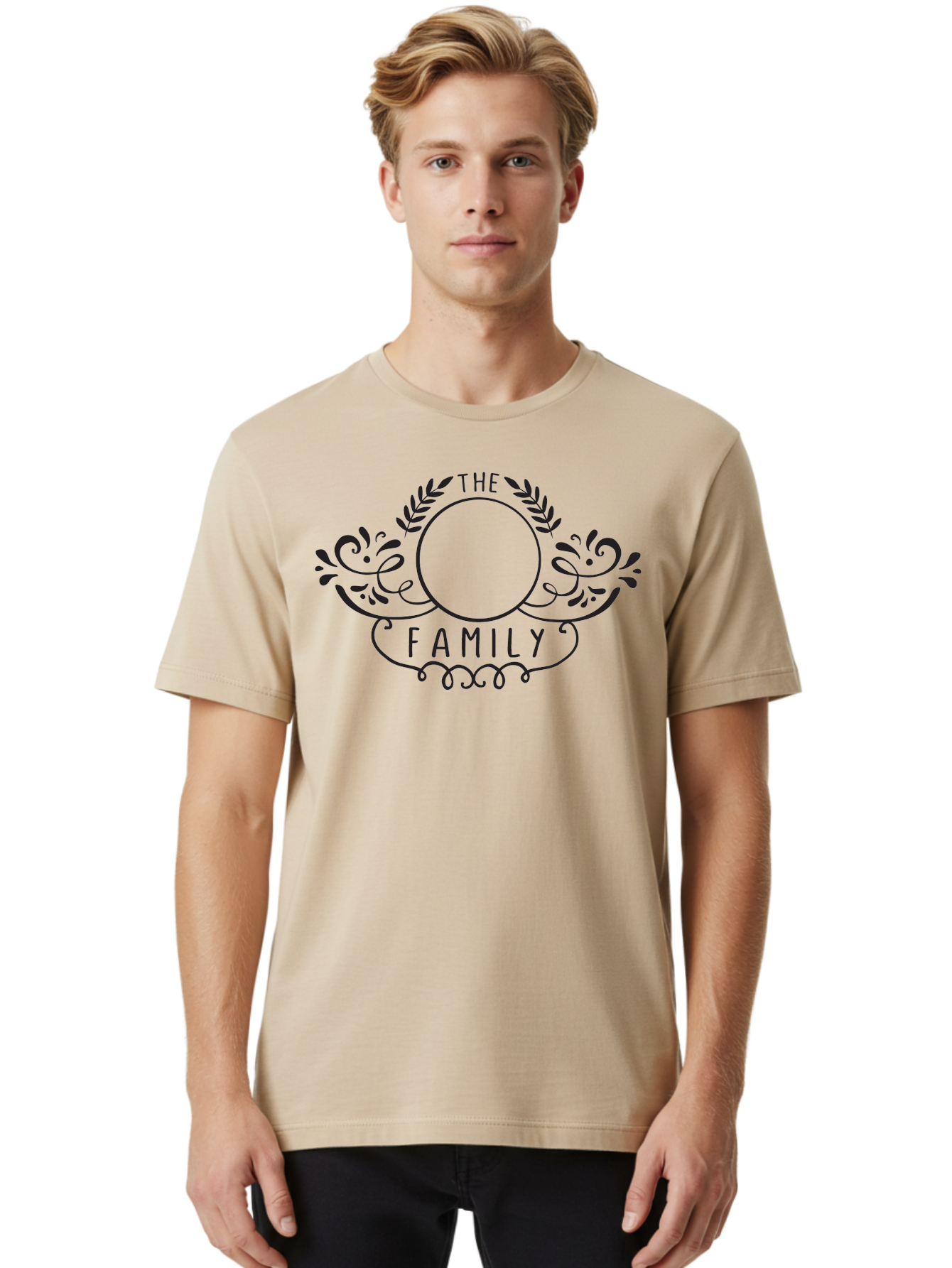 The-Family-1 Men'S Graphic Tee, 100% Cotton, Comfortable Casual Summer Wear, Machine Washable, Family Emblem, Ornate Design, Floral Patterns, Decorative Typography, Vintage Style, Personalized Crest, Custom Monogram, Floral Wreath, Aad232