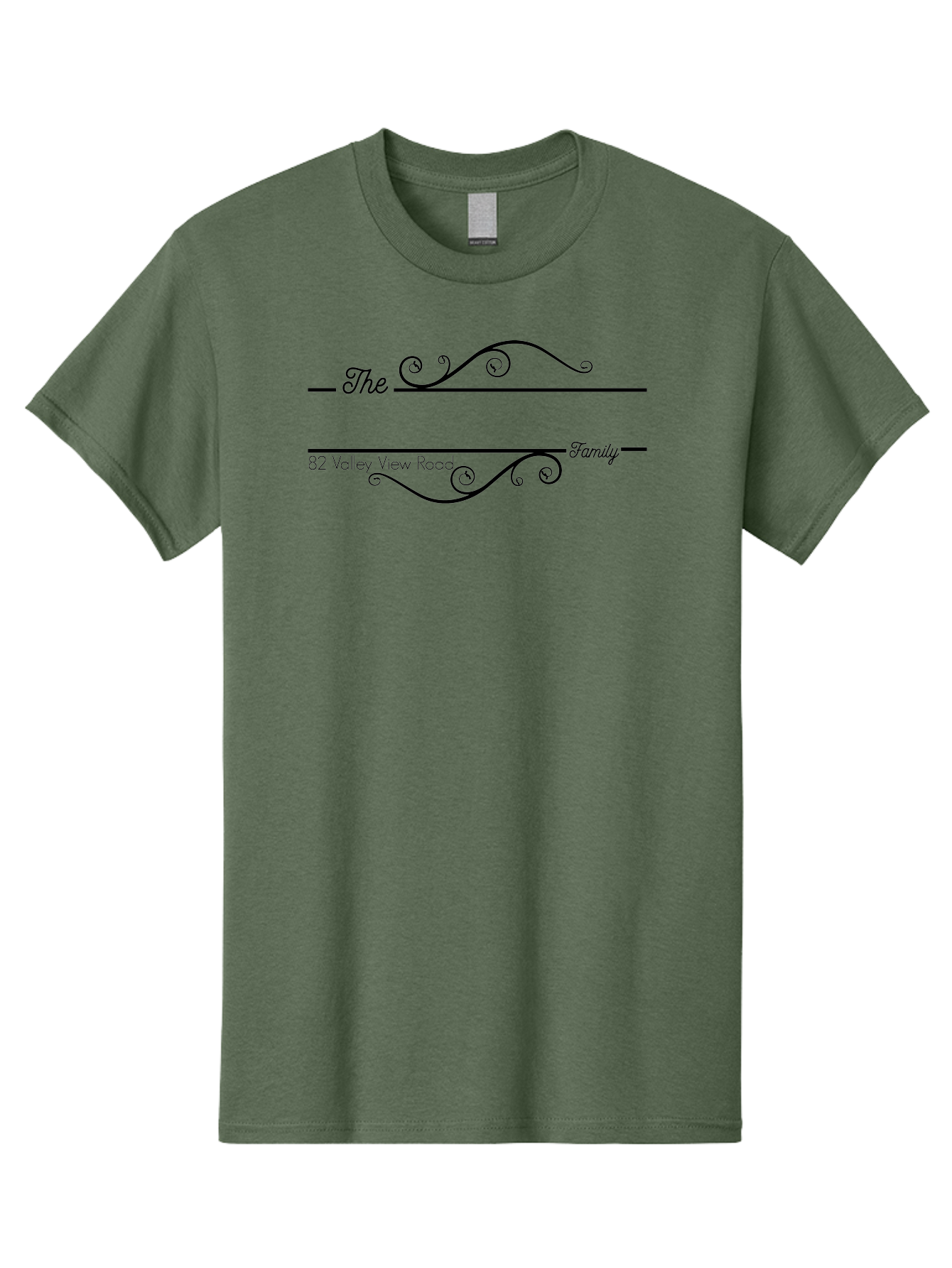The-Family Men'S Graphic Tee, 100% Cotton, Comfortable Casual Summer Wear, Machine Washable, Custom Address Label, Personalized Stationery, Elegant Font, Decorative Swirls, Calligraphy Style, Formal Design, Family Name, Address Label, Aad233
