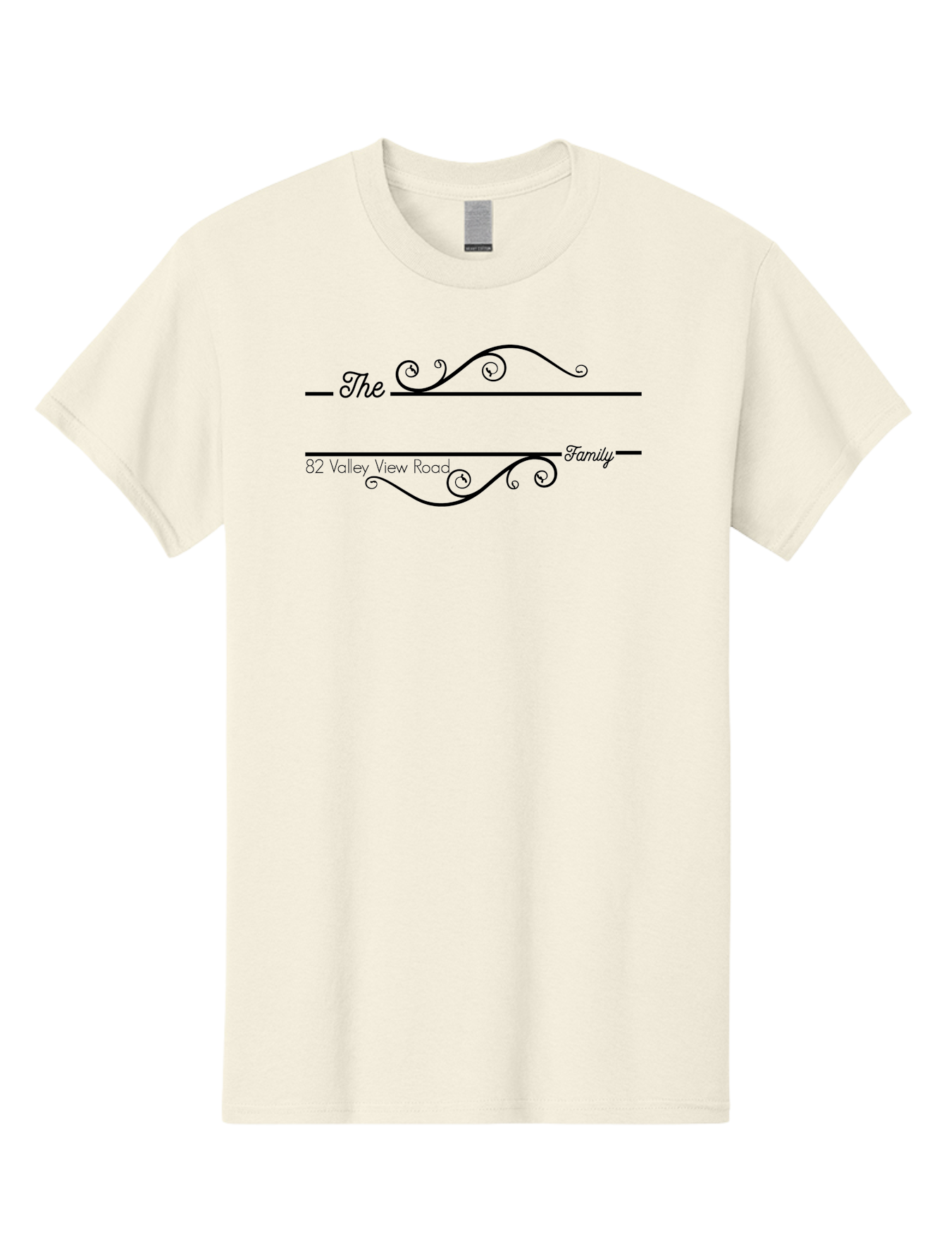 The-Family Men'S Graphic Tee, 100% Cotton, Comfortable Casual Summer Wear, Machine Washable, Custom Address Label, Personalized Stationery, Elegant Font, Decorative Swirls, Calligraphy Style, Formal Design, Family Name, Address Label, Aad233