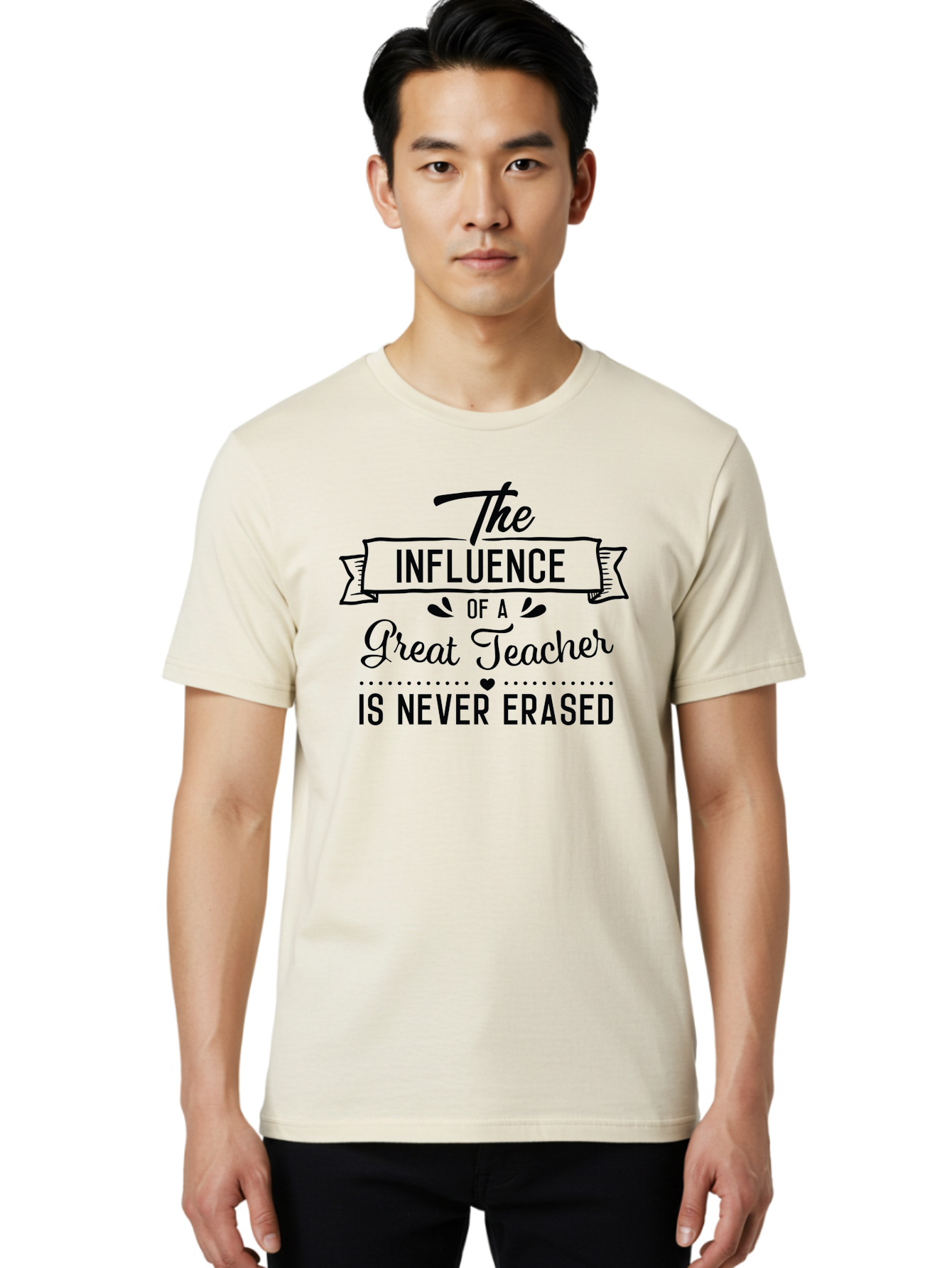 The-Influence-Of-A-Great-Teacher Men'S Graphic Tee, 100% Cotton, Comfortable Casual Summer Wear, Machine Washable, Inspirational Quote, Teacher Appreciation, Educational Motivation, Teaching Influence, Great Teacher, Motivational Phrase, Aad235