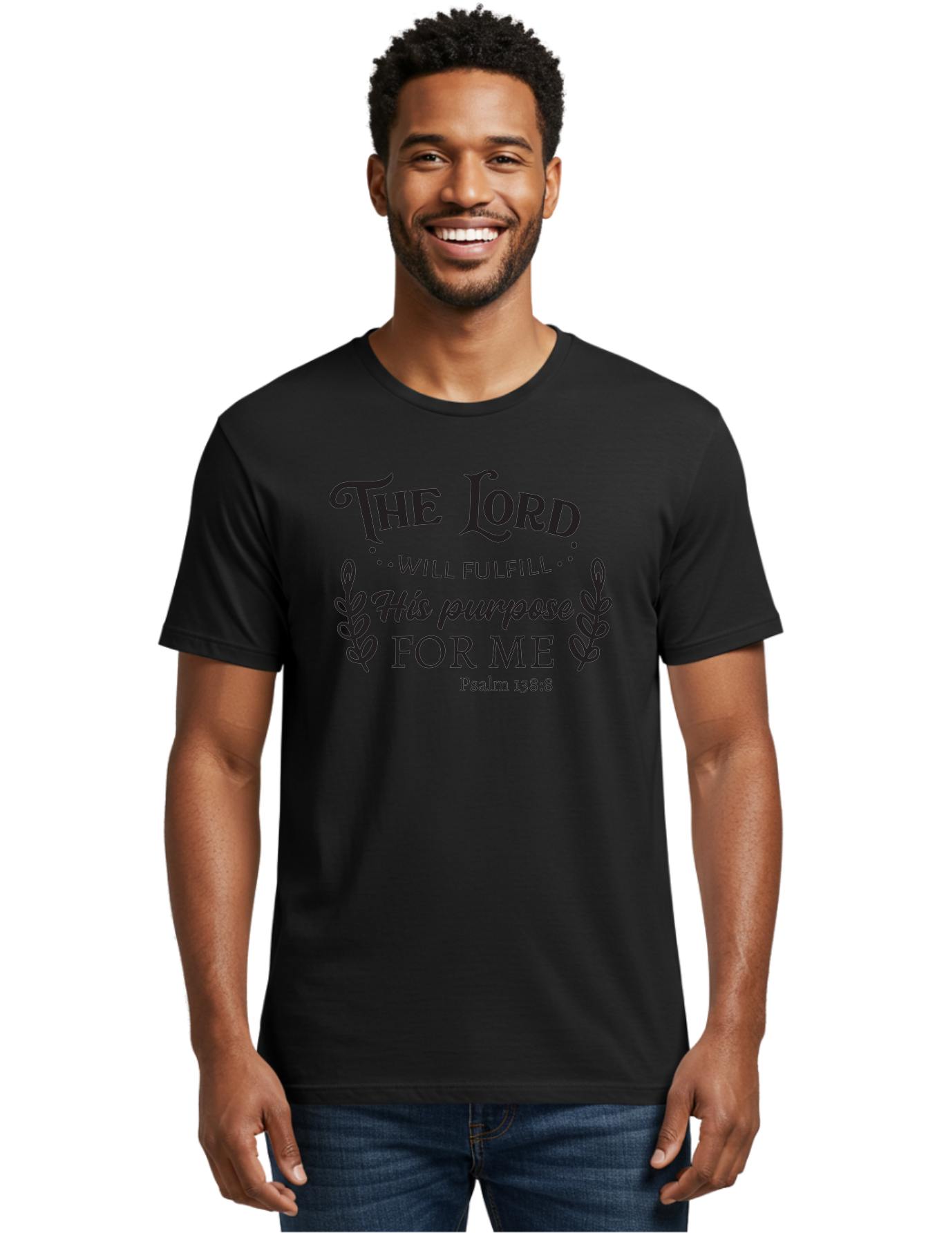 The-Lord-Will-Fulfill-His-Purpose-For-Me Men'S Graphic Tee, 100% Cotton, Comfortable Casual Summer Wear, Machine Washable, Inspirational Quote, Motivational Quote, Bible Verse, Psalm 138:8, Faith-Based Design, Religious Art, Aad236