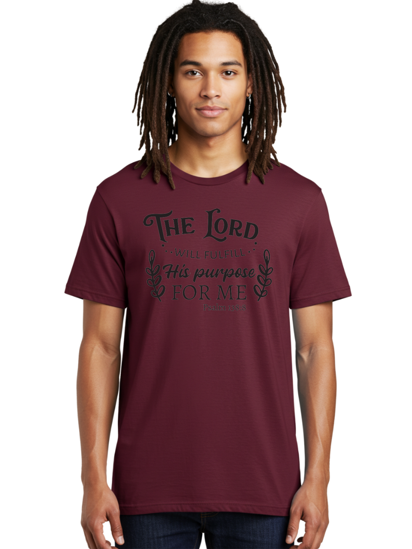 The-Lord-Will-Fulfill-His-Purpose-For-Me Men'S Graphic Tee, 100% Cotton, Comfortable Casual Summer Wear, Machine Washable, Inspirational Quote, Motivational Quote, Bible Verse, Psalm 138:8, Faith-Based Design, Religious Art, Aad236