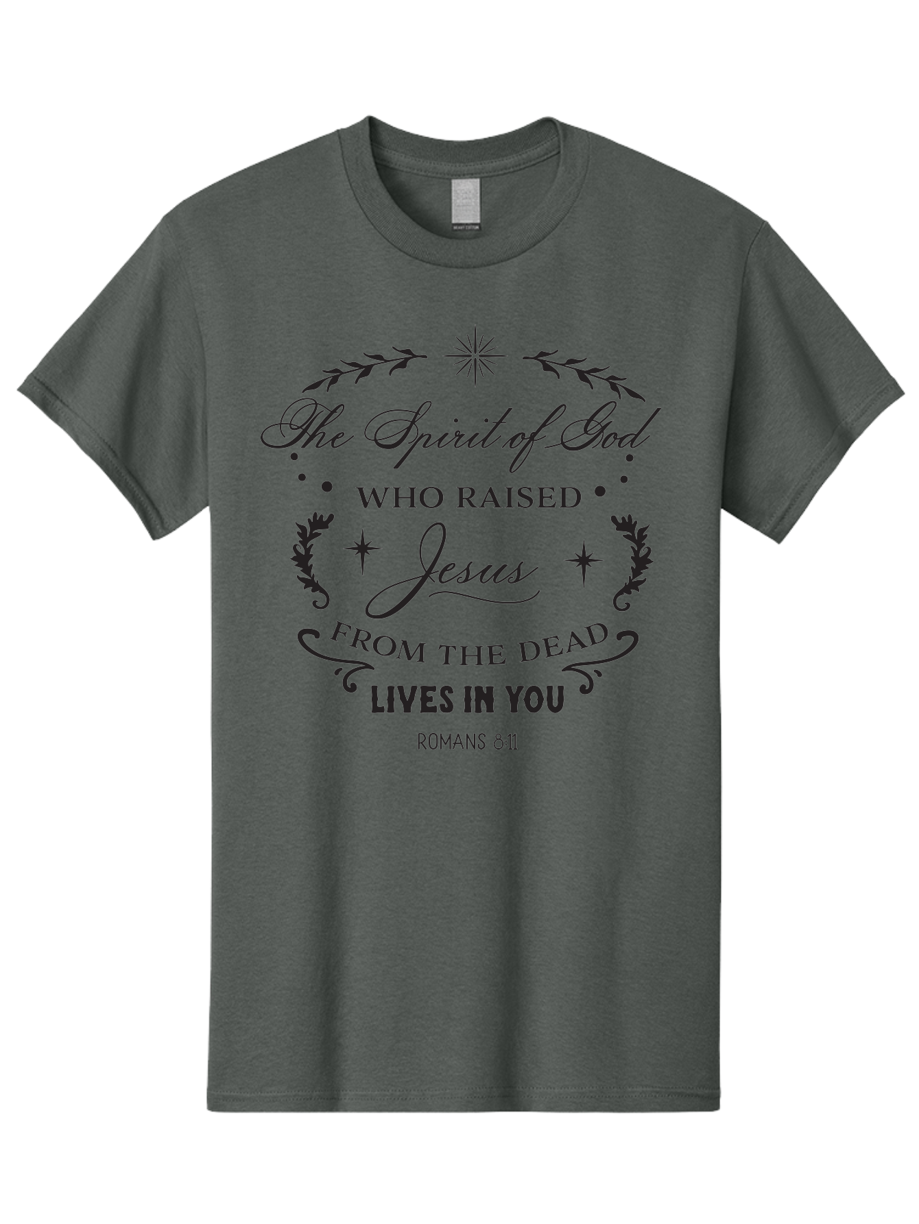 The-Spirit-Of-God-Who-Raised-Jesus Men'S Graphic Tee, 100% Cotton, Comfortable Casual Summer Wear, Machine Washable, Christian Inspirational Quote, Romans 8:11, Jesus Christ Resurrection, Spiritual Guidance, Faith-Based Message, Aad238
