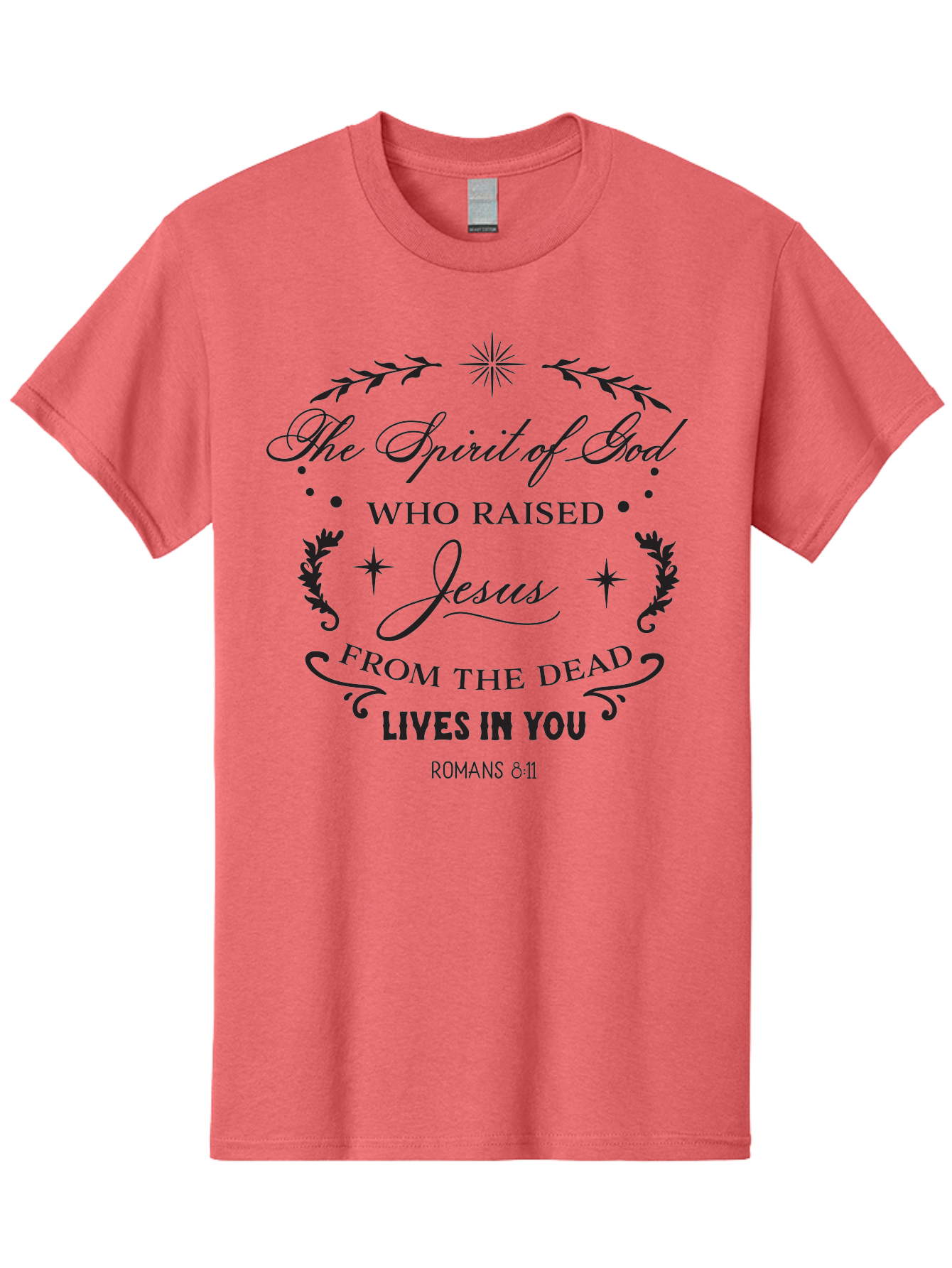 The-Spirit-Of-God-Who-Raised-Jesus Men'S Graphic Tee, 100% Cotton, Comfortable Casual Summer Wear, Machine Washable, Christian Inspirational Quote, Romans 8:11, Jesus Christ Resurrection, Spiritual Guidance, Faith-Based Message, Aad238