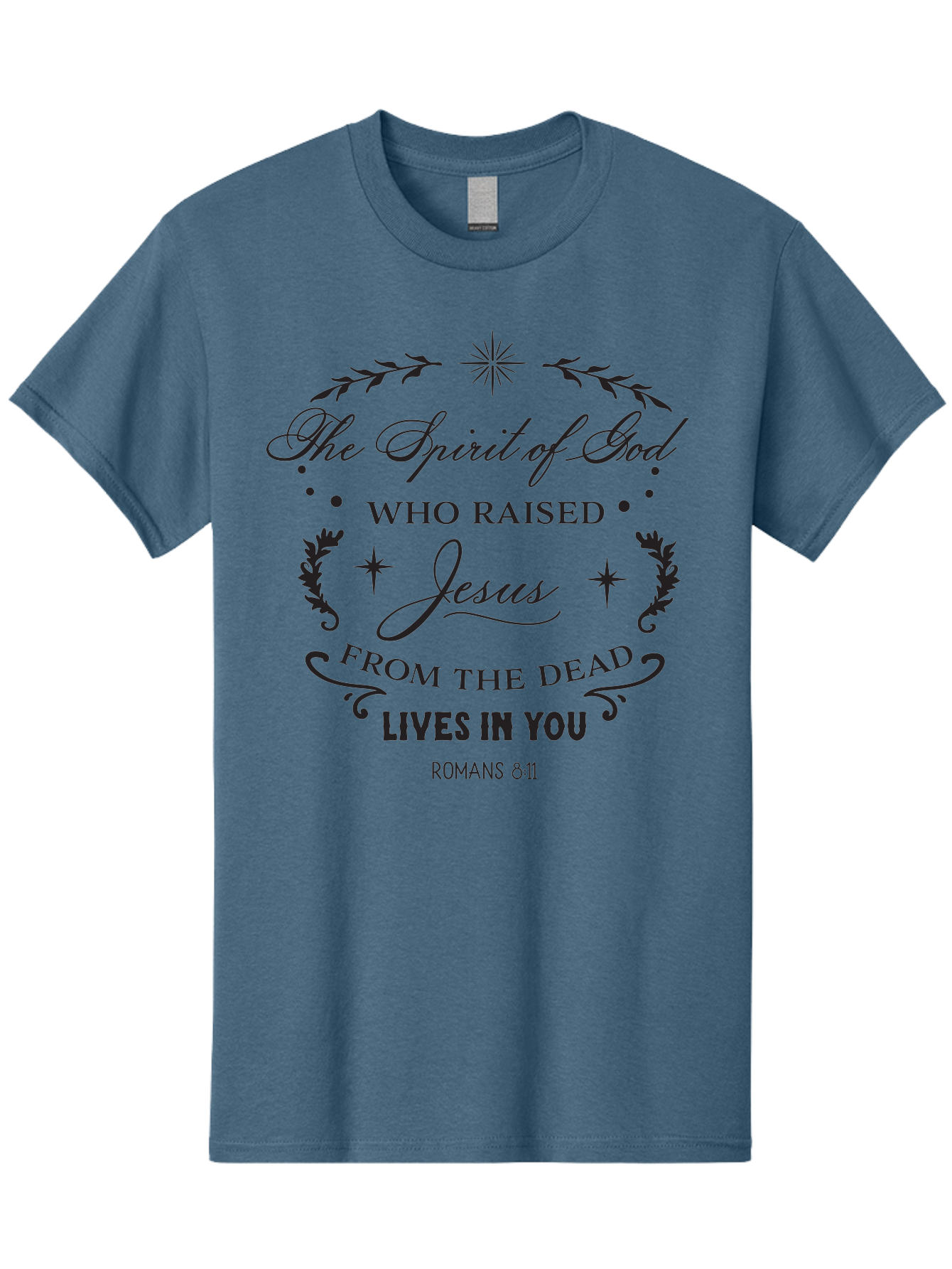 The-Spirit-Of-God-Who-Raised-Jesus Men'S Graphic Tee, 100% Cotton, Comfortable Casual Summer Wear, Machine Washable, Christian Inspirational Quote, Romans 8:11, Jesus Christ Resurrection, Spiritual Guidance, Faith-Based Message, Aad238