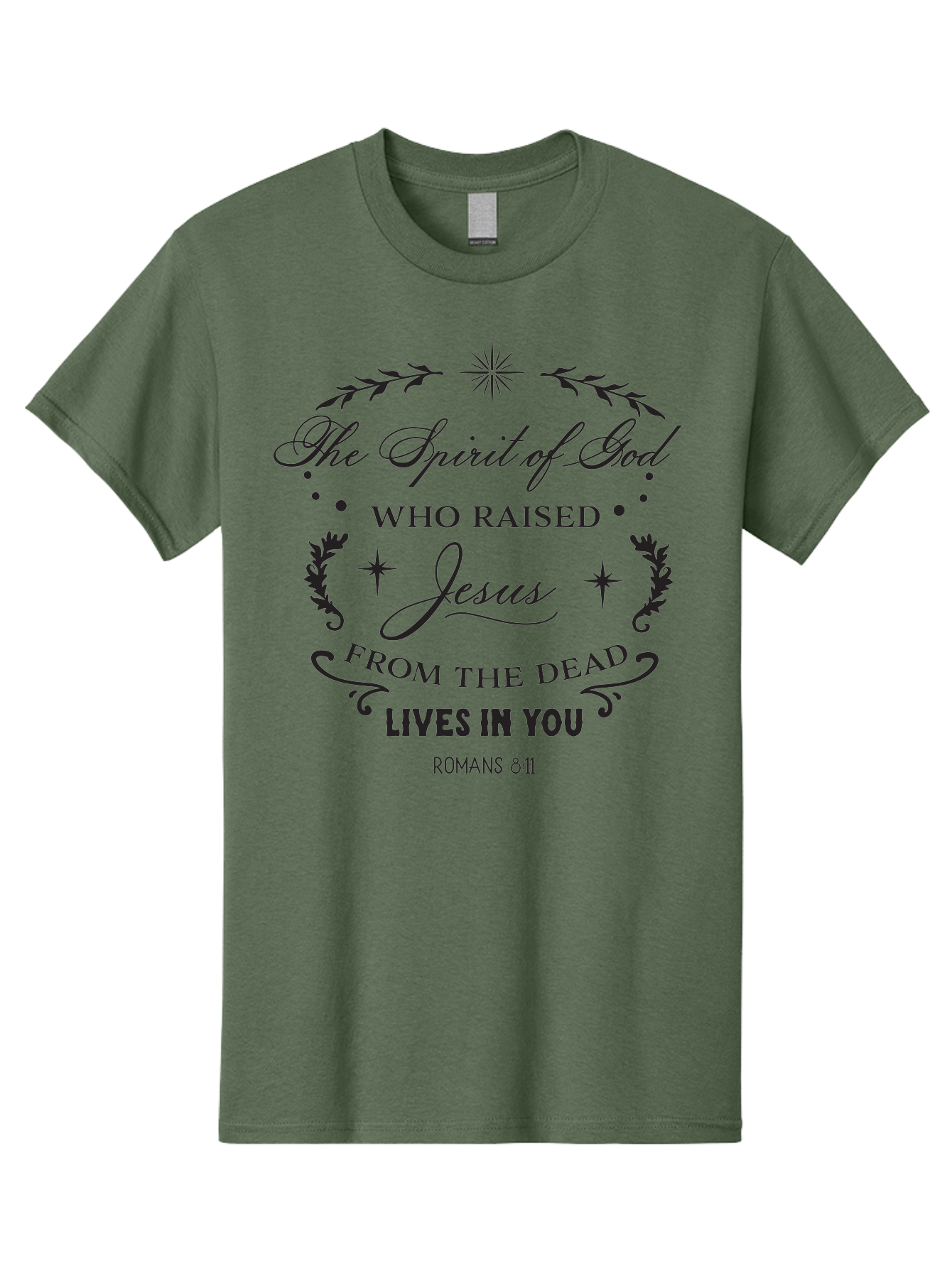 The-Spirit-Of-God-Who-Raised-Jesus Men'S Graphic Tee, 100% Cotton, Comfortable Casual Summer Wear, Machine Washable, Christian Inspirational Quote, Romans 8:11, Jesus Christ Resurrection, Spiritual Guidance, Faith-Based Message, Aad238