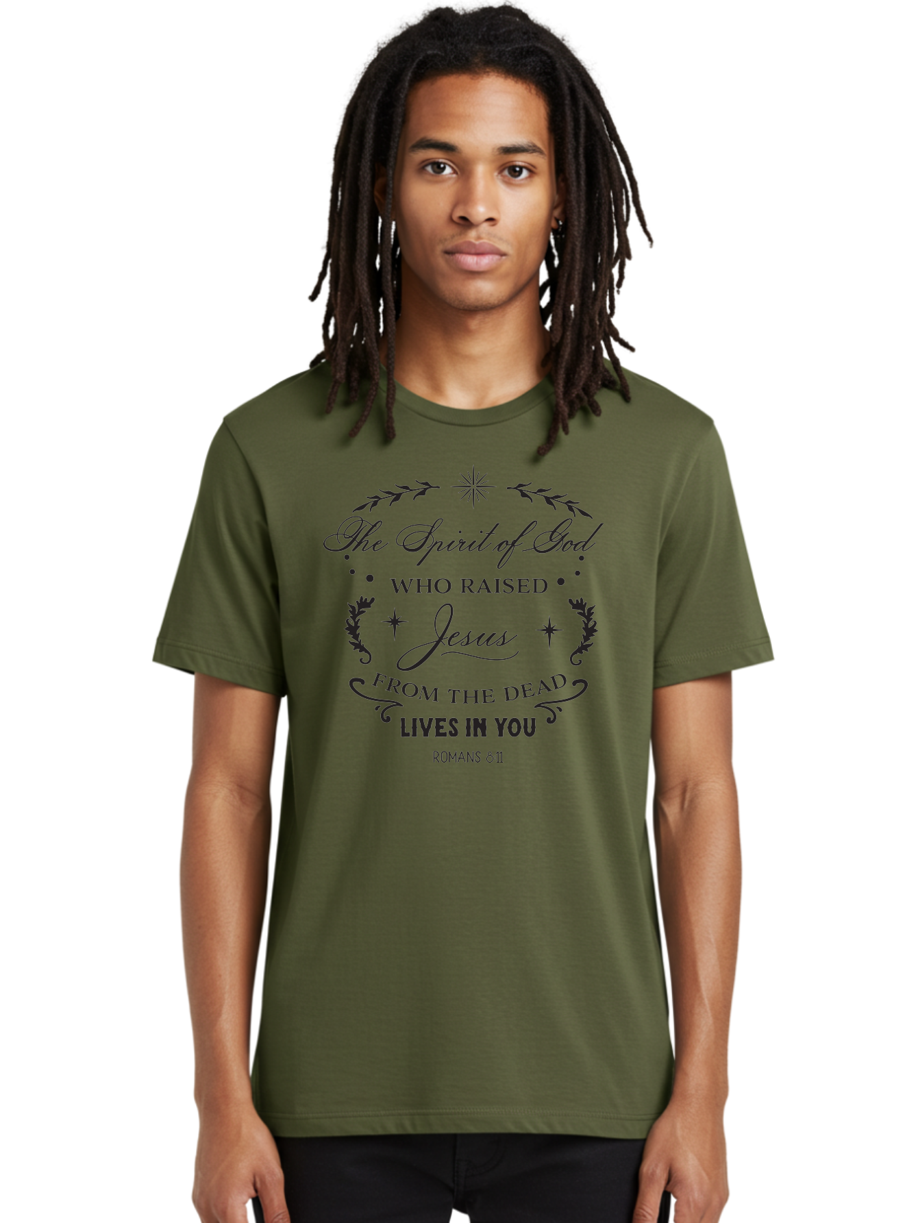 The-Spirit-Of-God-Who-Raised-Jesus Men'S Graphic Tee, 100% Cotton, Comfortable Casual Summer Wear, Machine Washable, Christian Inspirational Quote, Romans 8:11, Jesus Christ Resurrection, Spiritual Guidance, Faith-Based Message, Aad238