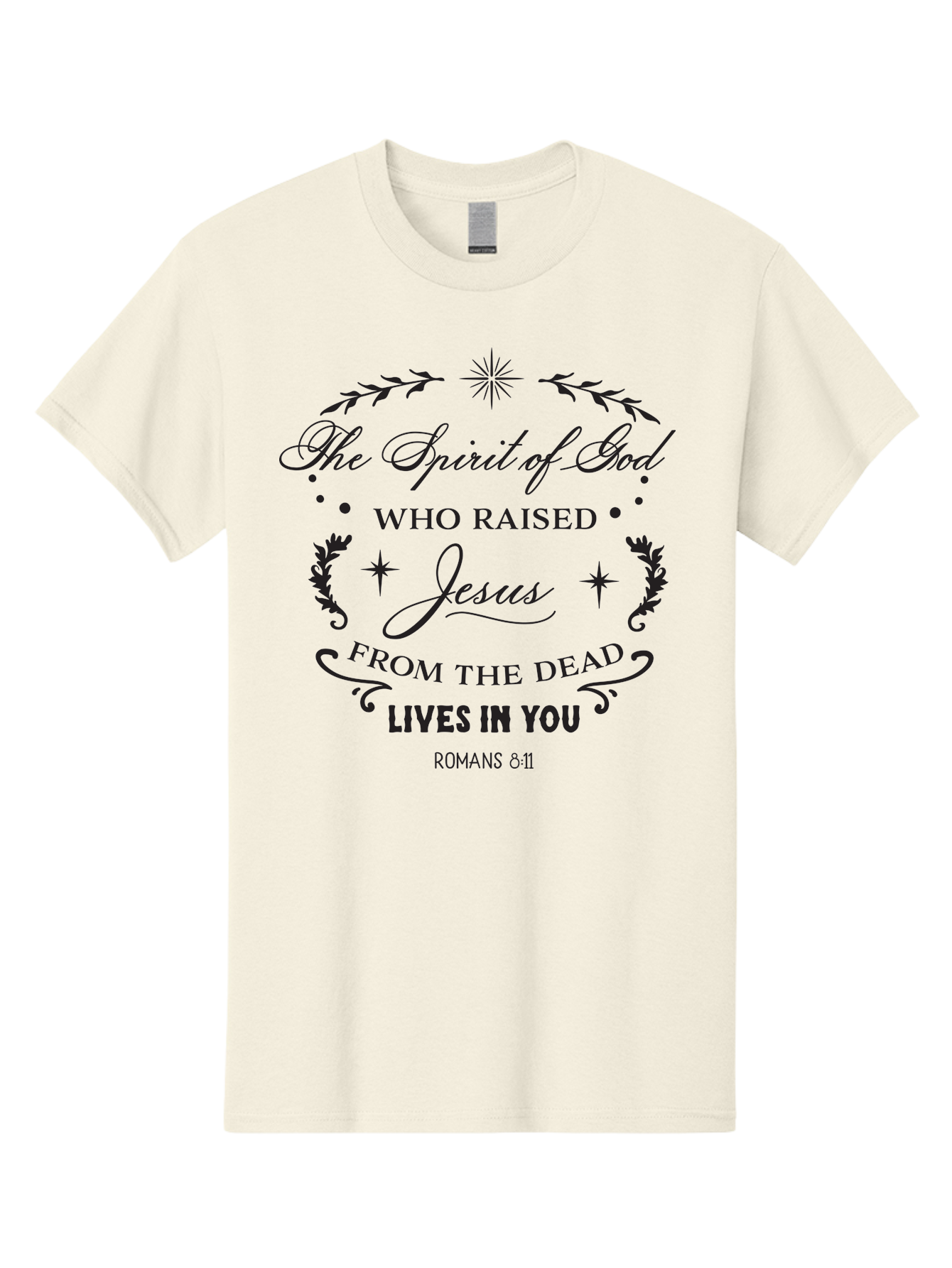 The-Spirit-Of-God-Who-Raised-Jesus Men'S Graphic Tee, 100% Cotton, Comfortable Casual Summer Wear, Machine Washable, Christian Inspirational Quote, Romans 8:11, Jesus Christ Resurrection, Spiritual Guidance, Faith-Based Message, Aad238