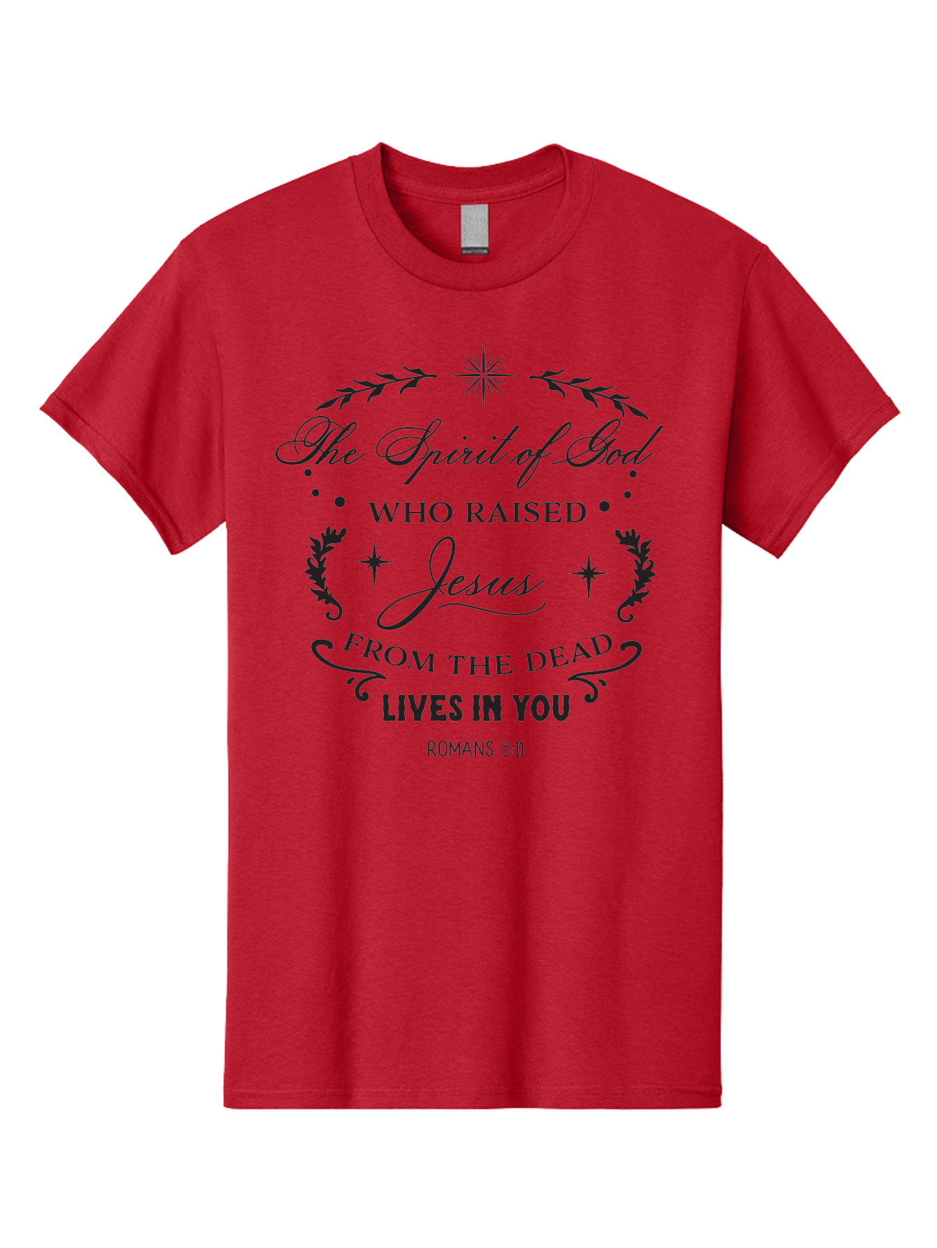 The-Spirit-Of-God-Who-Raised-Jesus Men'S Graphic Tee, 100% Cotton, Comfortable Casual Summer Wear, Machine Washable, Christian Inspirational Quote, Romans 8:11, Jesus Christ Resurrection, Spiritual Guidance, Faith-Based Message, Aad238