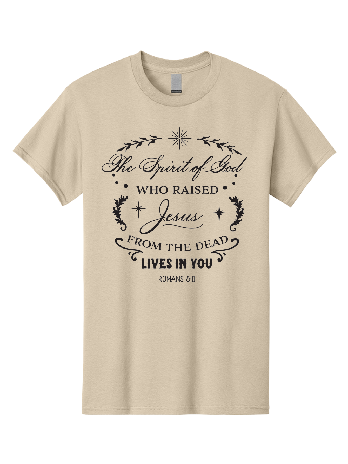 The-Spirit-Of-God-Who-Raised-Jesus Men'S Graphic Tee, 100% Cotton, Comfortable Casual Summer Wear, Machine Washable, Christian Inspirational Quote, Romans 8:11, Jesus Christ Resurrection, Spiritual Guidance, Faith-Based Message, Aad238