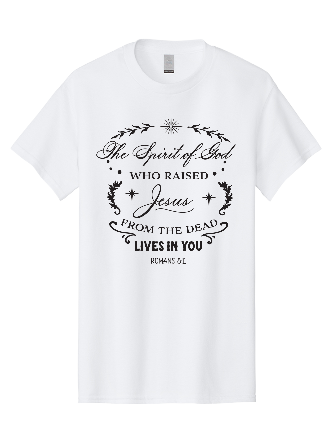 The-Spirit-Of-God-Who-Raised-Jesus Men'S Graphic Tee, 100% Cotton, Comfortable Casual Summer Wear, Machine Washable, Christian Inspirational Quote, Romans 8:11, Jesus Christ Resurrection, Spiritual Guidance, Faith-Based Message, Aad238