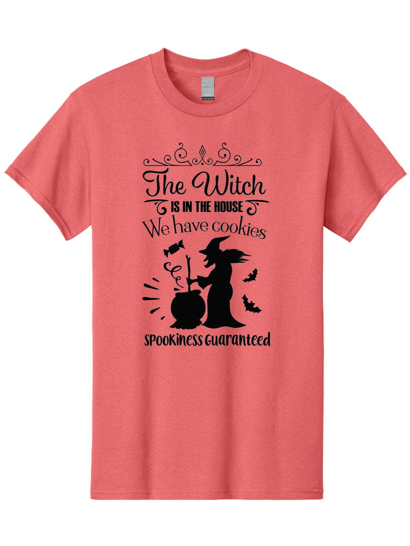 The-Witch-Is-In-The-House-We-Have-Cookies Men'S Graphic Tee, 100% Cotton, Comfortable Casual Summer Wear, Machine Washable, Halloween Witch, Witch Silhouette, Witch'S Cauldron, Halloween Treats, Spooky Decorations, Halloween Cookies, Aad239