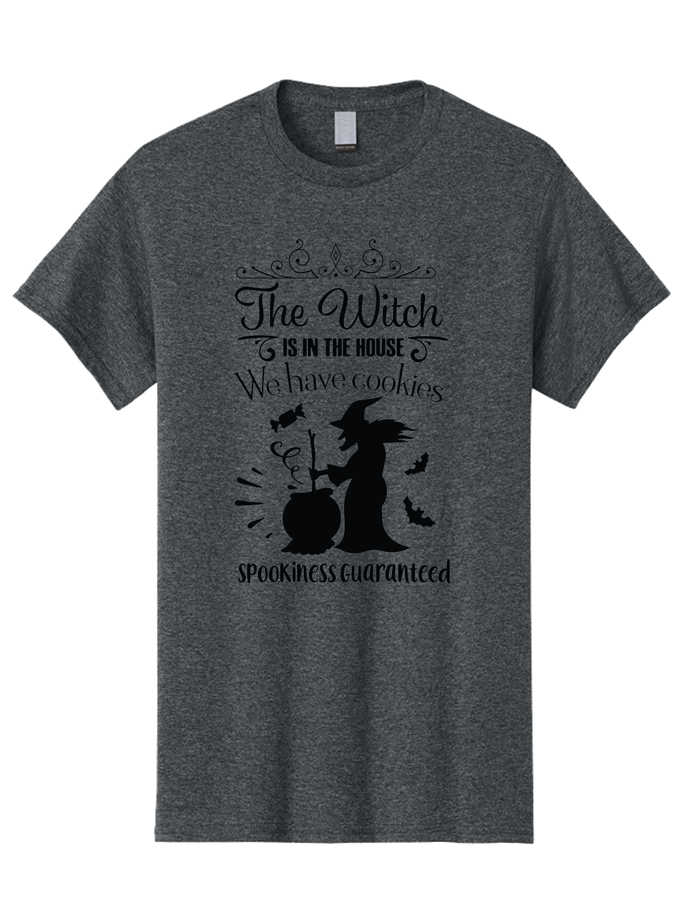 The-Witch-Is-In-The-House-We-Have-Cookies Men'S Graphic Tee, 100% Cotton, Comfortable Casual Summer Wear, Machine Washable, Halloween Witch, Witch Silhouette, Witch'S Cauldron, Halloween Treats, Spooky Decorations, Halloween Cookies, Aad239