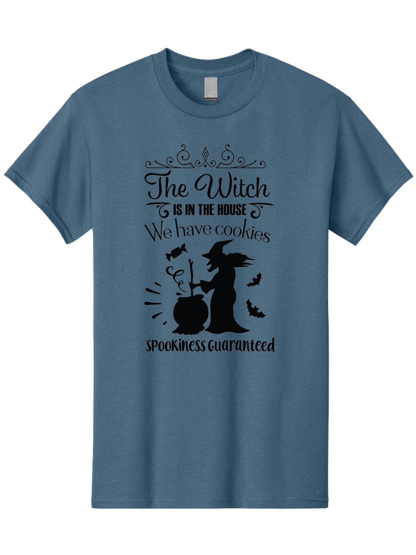 The-Witch-Is-In-The-House-We-Have-Cookies Men'S Graphic Tee, 100% Cotton, Comfortable Casual Summer Wear, Machine Washable, Halloween Witch, Witch Silhouette, Witch'S Cauldron, Halloween Treats, Spooky Decorations, Halloween Cookies, Aad239