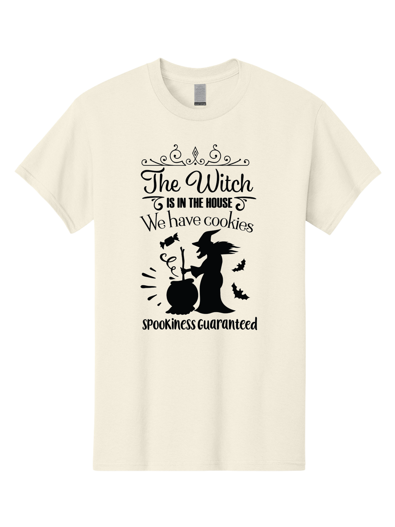 The-Witch-Is-In-The-House-We-Have-Cookies Men'S Graphic Tee, 100% Cotton, Comfortable Casual Summer Wear, Machine Washable, Halloween Witch, Witch Silhouette, Witch'S Cauldron, Halloween Treats, Spooky Decorations, Halloween Cookies, Aad239