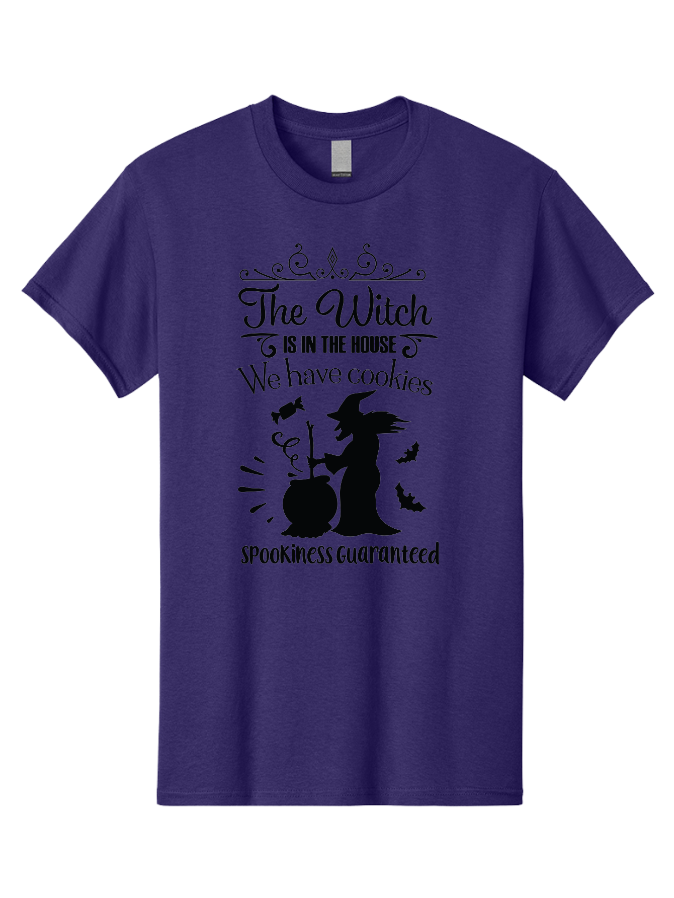 The-Witch-Is-In-The-House-We-Have-Cookies Men'S Graphic Tee, 100% Cotton, Comfortable Casual Summer Wear, Machine Washable, Halloween Witch, Witch Silhouette, Witch'S Cauldron, Halloween Treats, Spooky Decorations, Halloween Cookies, Aad239