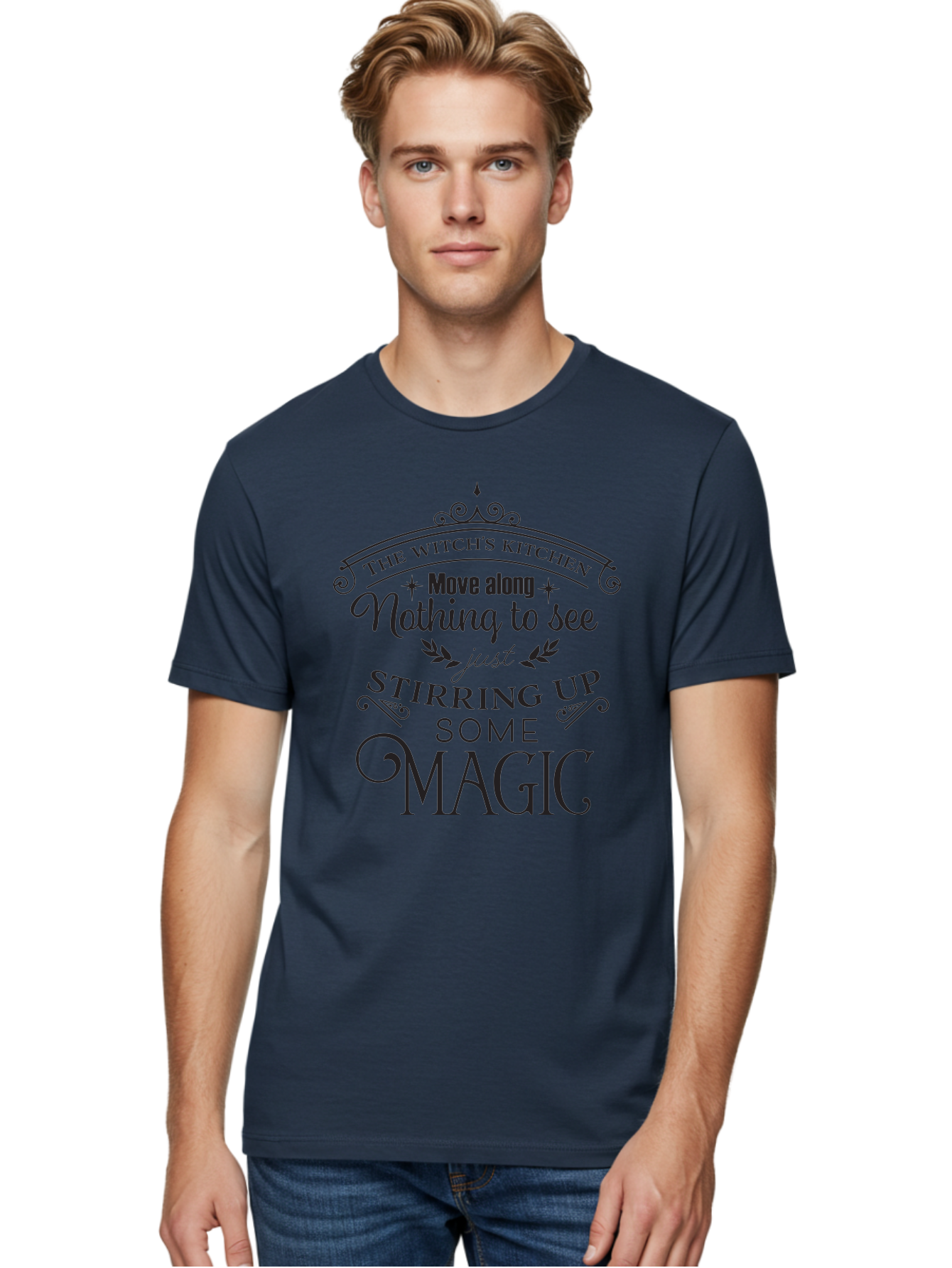 The-Witch-S-Kitchen Men'S Graphic Tee, 100% Cotton, Comfortable Casual Summer Wear, Machine Washable, Witchy Vibes, Mystical Quotes, Magical Kitchen, Spellbinding Atmosphere, Mystical Elements, Witchcraft Phrases, Mystical Ambiance Aad240