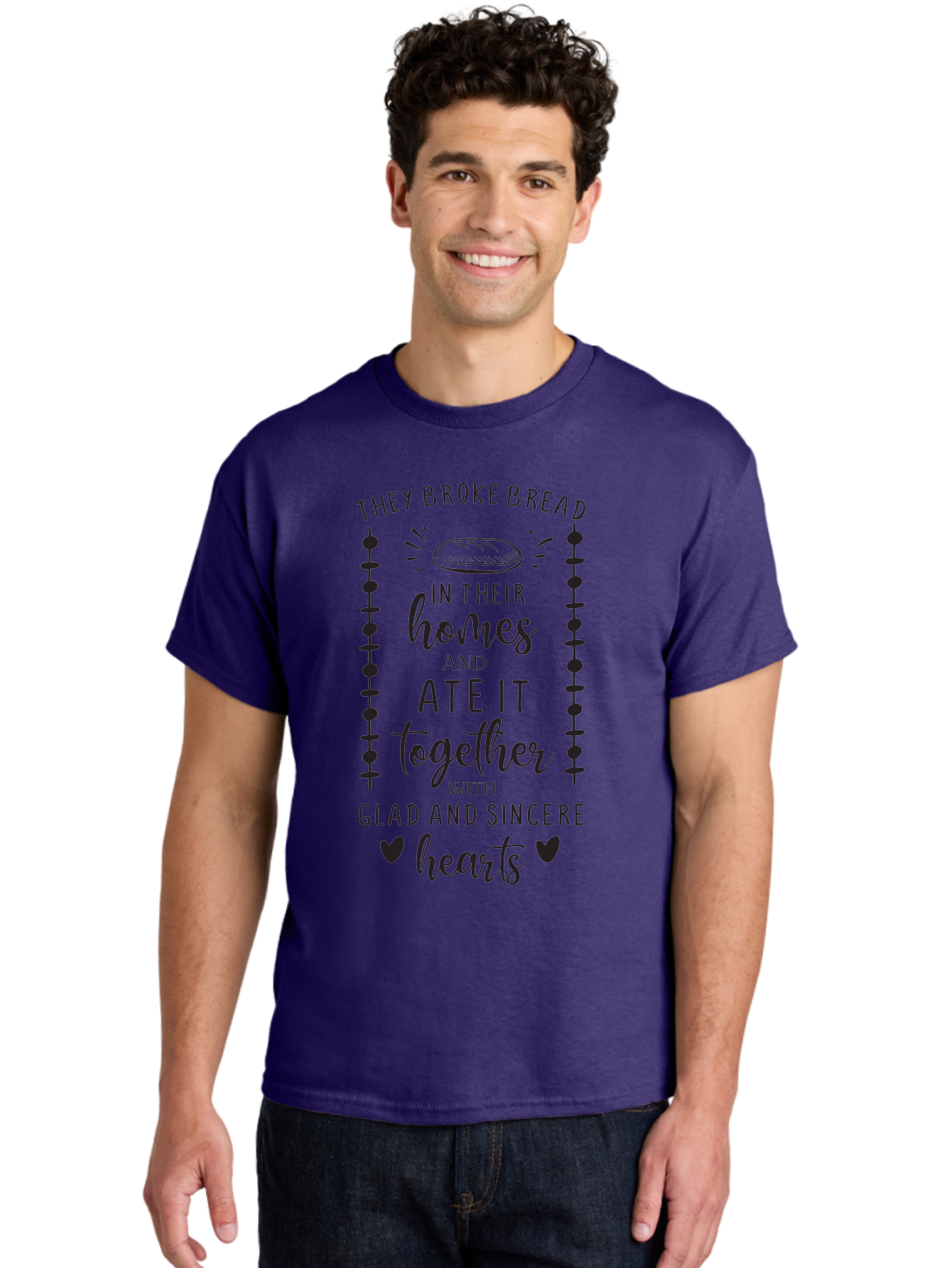 They-Broke-Bread Men'S Graphic Tee, 100% Cotton, Comfortable Casual Summer Wear, Machine Washable, Breaking Bread, Sharing Meals, Togetherness, Glad Hearts, Sincere Love, Community Bonding, Scripture Illustration, Faith-Based Art, Aad242