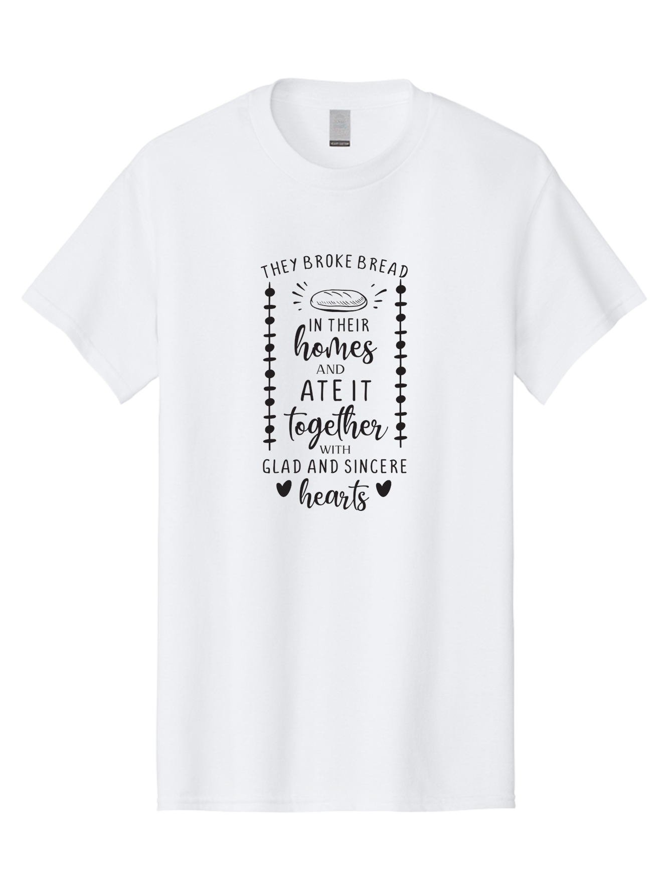 They-Broke-Bread Men'S Graphic Tee, 100% Cotton, Comfortable Casual Summer Wear, Machine Washable, Breaking Bread, Sharing Meals, Togetherness, Glad Hearts, Sincere Love, Community Bonding, Scripture Illustration, Faith-Based Art, Aad242