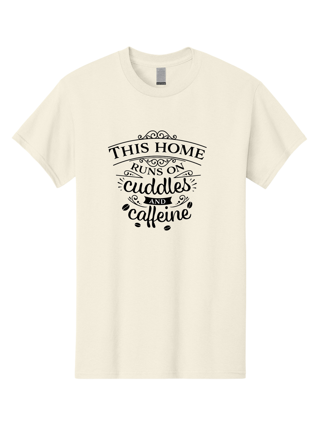 This-Home-Runs-On-Cuddles-And-Caffeine Men'S Graphic Tee, 100% Cotton, Comfortable Casual Summer Wear, Machine Washable, Funny Quote, Cuddles And Caffeine, Home Decor, Humorous Sayings, Coffee Lover Gift, Family Quote, Cozy Home Vibes, Aad244