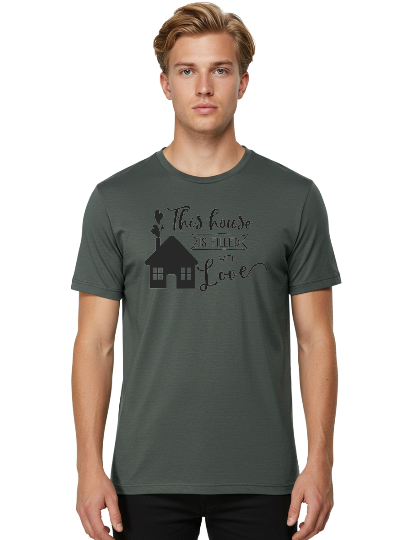 This-House-Is-Filled-With-Love Men'S Graphic Tee, 100% Cotton, Comfortable Casual Summer Wear, Machine Washable, Love-Filled Home, Family Values, Home Sweet Home, Heartwarming Quotes, Cozy Atmosphere, Loving Sentiment, Home Decor Inspiration Aad245