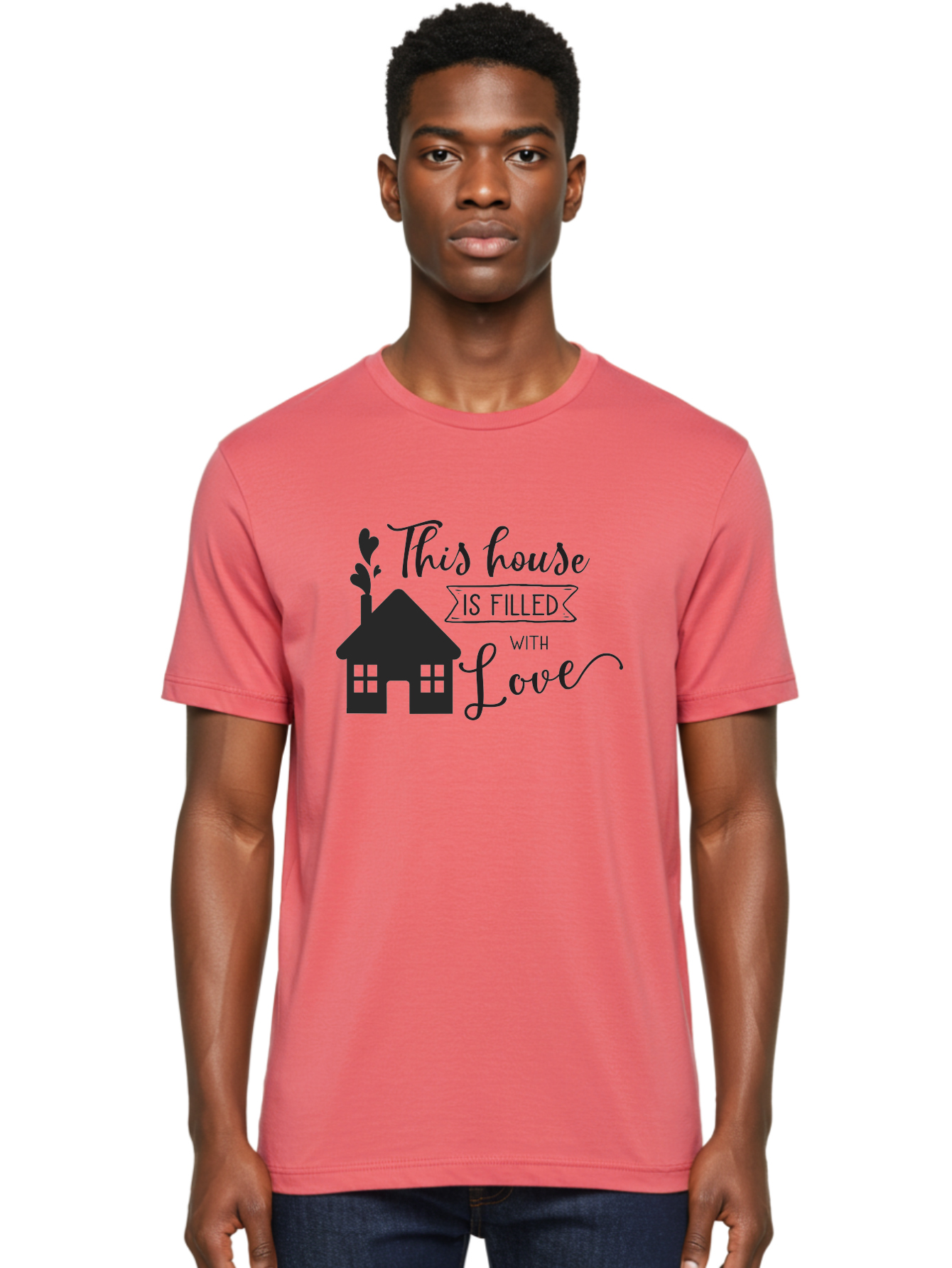This-House-Is-Filled-With-Love Men'S Graphic Tee, 100% Cotton, Comfortable Casual Summer Wear, Machine Washable, Love-Filled Home, Family Values, Home Sweet Home, Heartwarming Quotes, Cozy Atmosphere, Loving Sentiment, Home Decor Inspiration Aad245