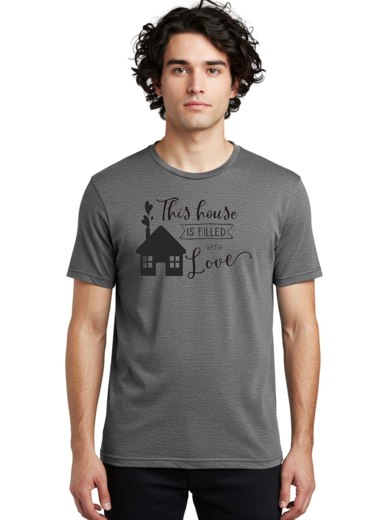 This-House-Is-Filled-With-Love Men'S Graphic Tee, 100% Cotton, Comfortable Casual Summer Wear, Machine Washable, Love-Filled Home, Family Values, Home Sweet Home, Heartwarming Quotes, Cozy Atmosphere, Loving Sentiment, Home Decor Inspiration Aad245