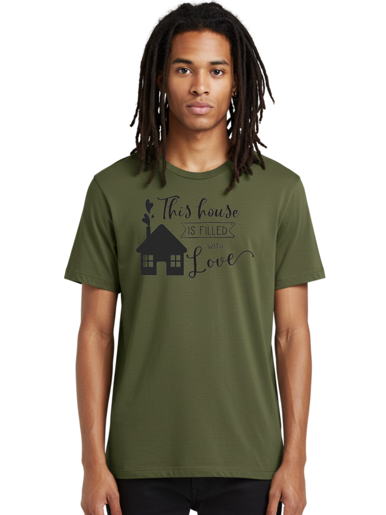 This-House-Is-Filled-With-Love Men'S Graphic Tee, 100% Cotton, Comfortable Casual Summer Wear, Machine Washable, Love-Filled Home, Family Values, Home Sweet Home, Heartwarming Quotes, Cozy Atmosphere, Loving Sentiment, Home Decor Inspiration Aad245