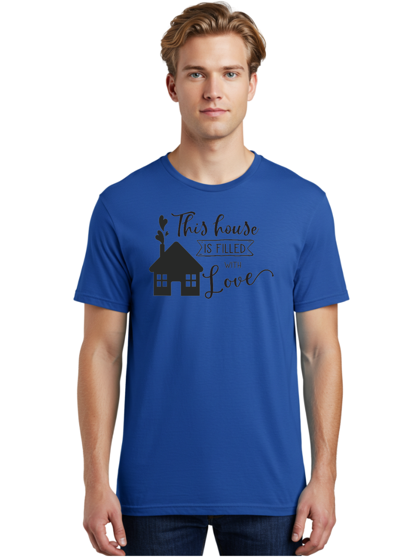 This-House-Is-Filled-With-Love Men'S Graphic Tee, 100% Cotton, Comfortable Casual Summer Wear, Machine Washable, Love-Filled Home, Family Values, Home Sweet Home, Heartwarming Quotes, Cozy Atmosphere, Loving Sentiment, Home Decor Inspiration Aad245