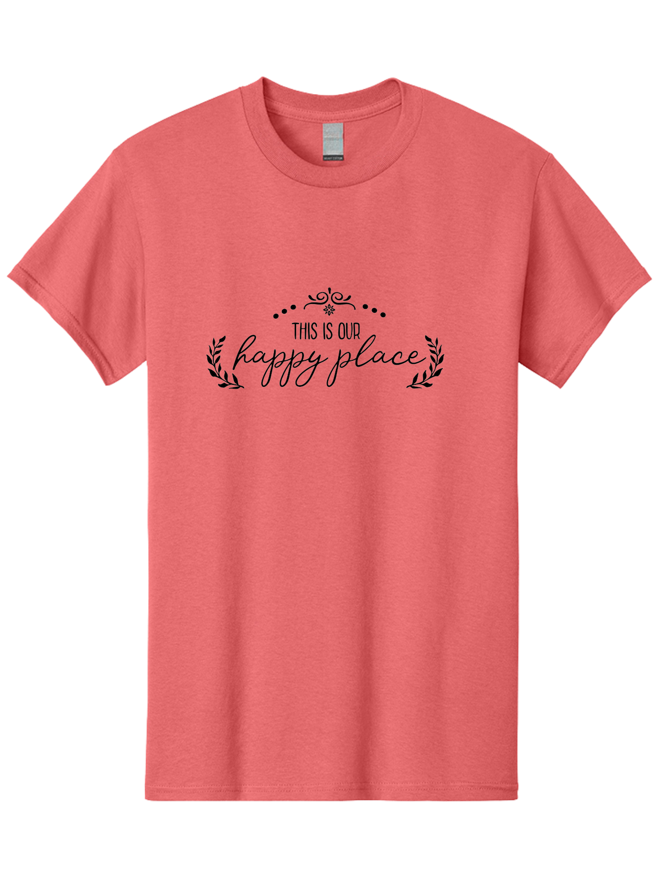 This-Is-Our-Happy-Place Men'S Graphic Tee, 100% Cotton, Comfortable Casual Summer Wear, Machine Washable, Happy Place, Positive Vibes, Inspiring Quote, Motivational Words, Floral Wreath, Decorative Design, Harmony, Happiness, Aad248