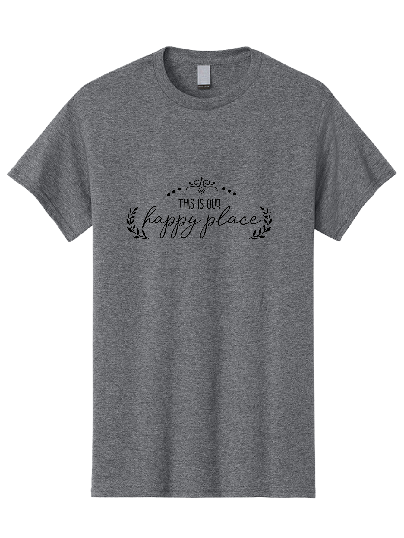 This-Is-Our-Happy-Place Men'S Graphic Tee, 100% Cotton, Comfortable Casual Summer Wear, Machine Washable, Happy Place, Positive Vibes, Inspiring Quote, Motivational Words, Floral Wreath, Decorative Design, Harmony, Happiness, Aad248