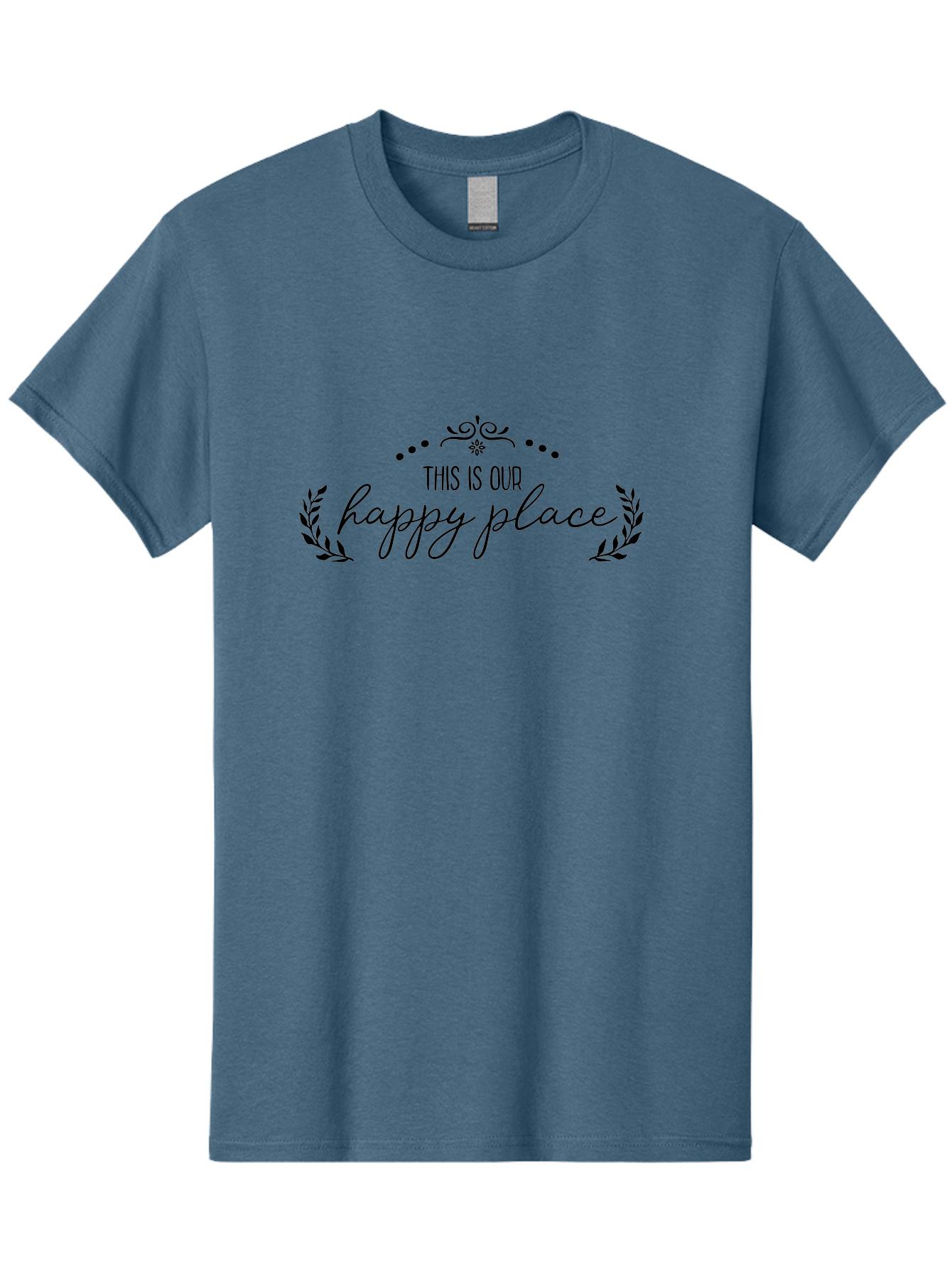 This-Is-Our-Happy-Place Men'S Graphic Tee, 100% Cotton, Comfortable Casual Summer Wear, Machine Washable, Happy Place, Positive Vibes, Inspiring Quote, Motivational Words, Floral Wreath, Decorative Design, Harmony, Happiness, Aad248