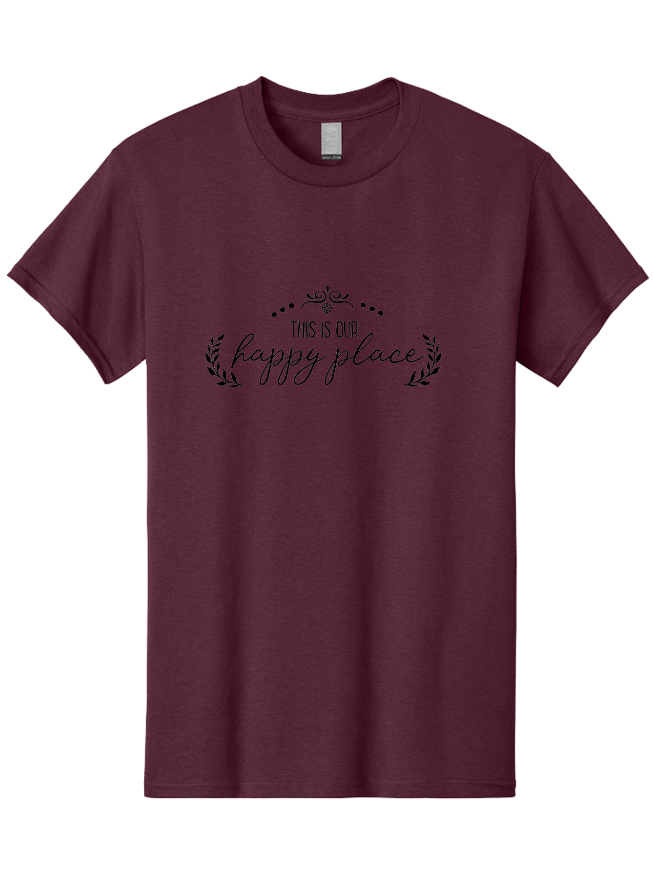 This-Is-Our-Happy-Place Men'S Graphic Tee, 100% Cotton, Comfortable Casual Summer Wear, Machine Washable, Happy Place, Positive Vibes, Inspiring Quote, Motivational Words, Floral Wreath, Decorative Design, Harmony, Happiness, Aad248